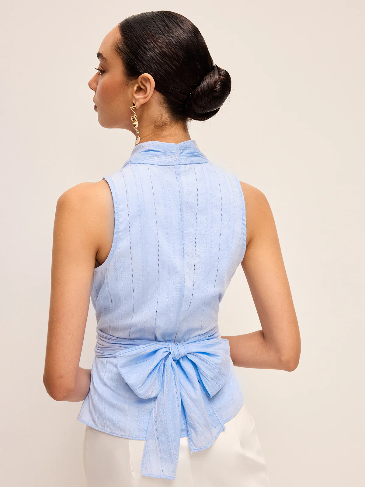 Cotton Draped Wrap Top With Back Bow - Takermore