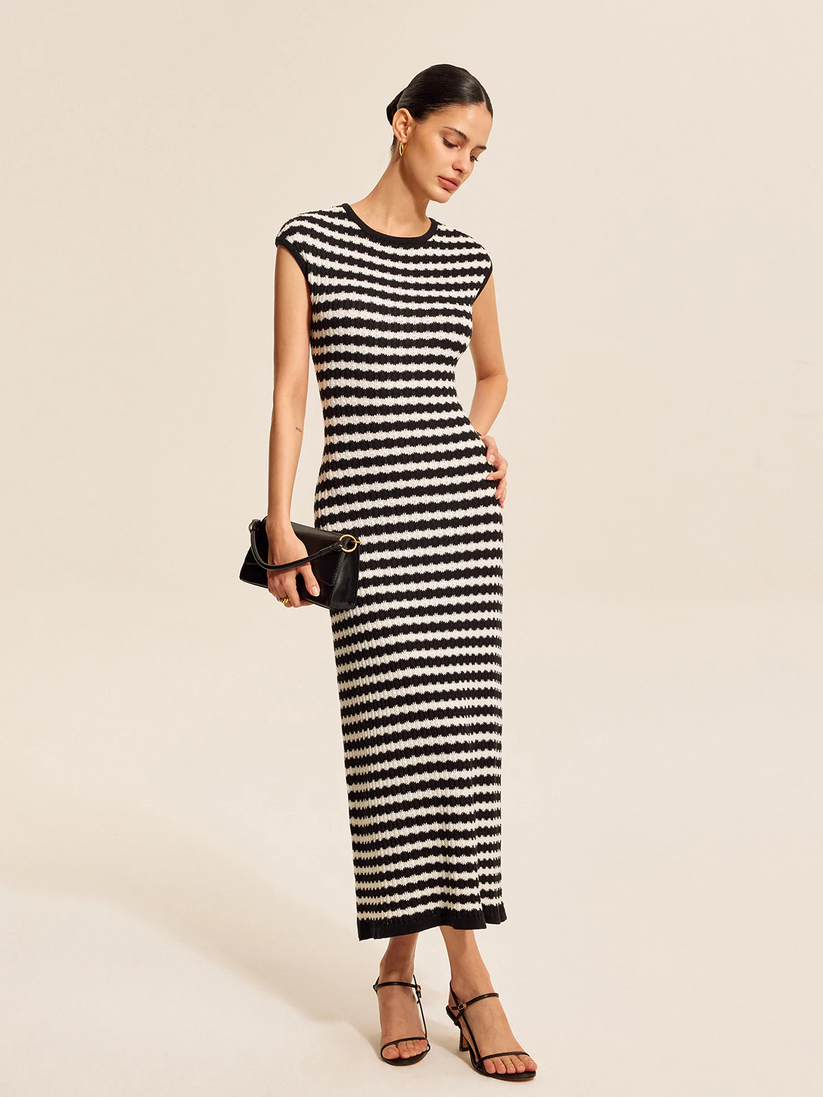 Striped Cap Sleeves Knit Dress - Takermore