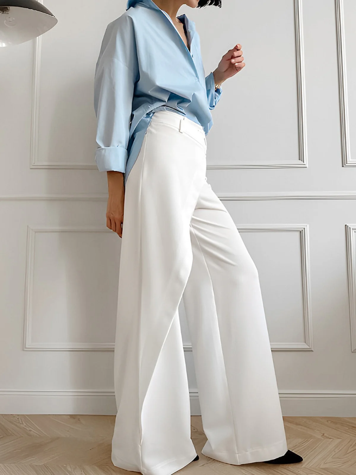 Asymmetrical High Waist Wide-Leg Pants - Takermore