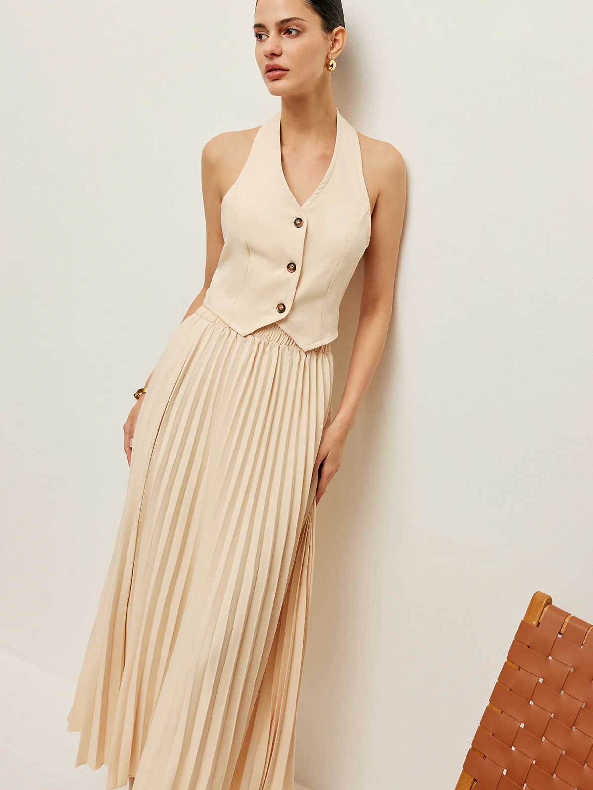 Vest With Pleated Skirt Set - Takermore
