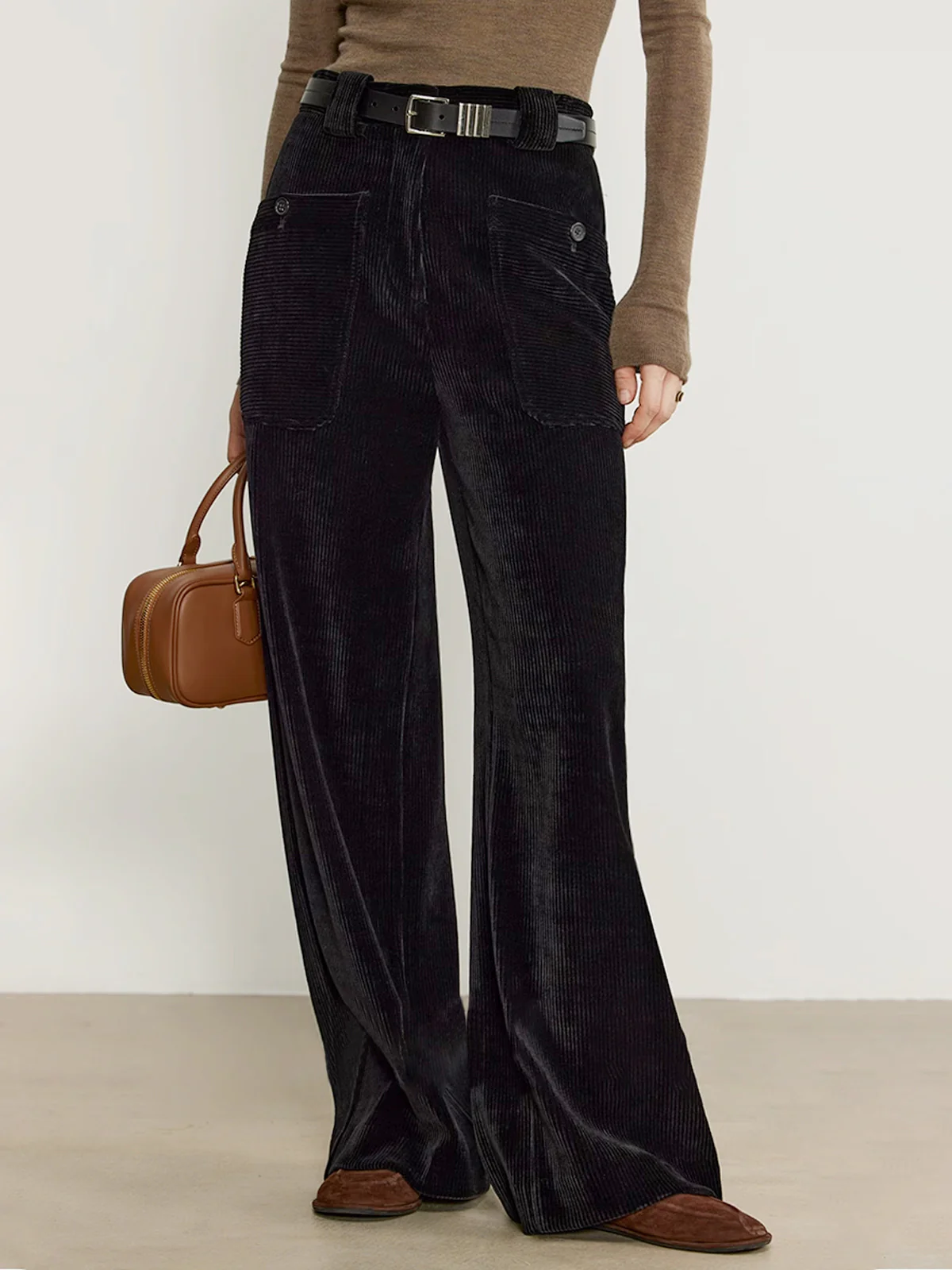 Corduroy Draped Pants Without Belt - Takermore