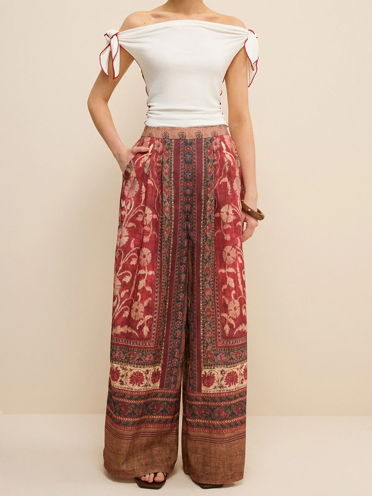 Boho Print Wide-Leg Pants - Takermore
