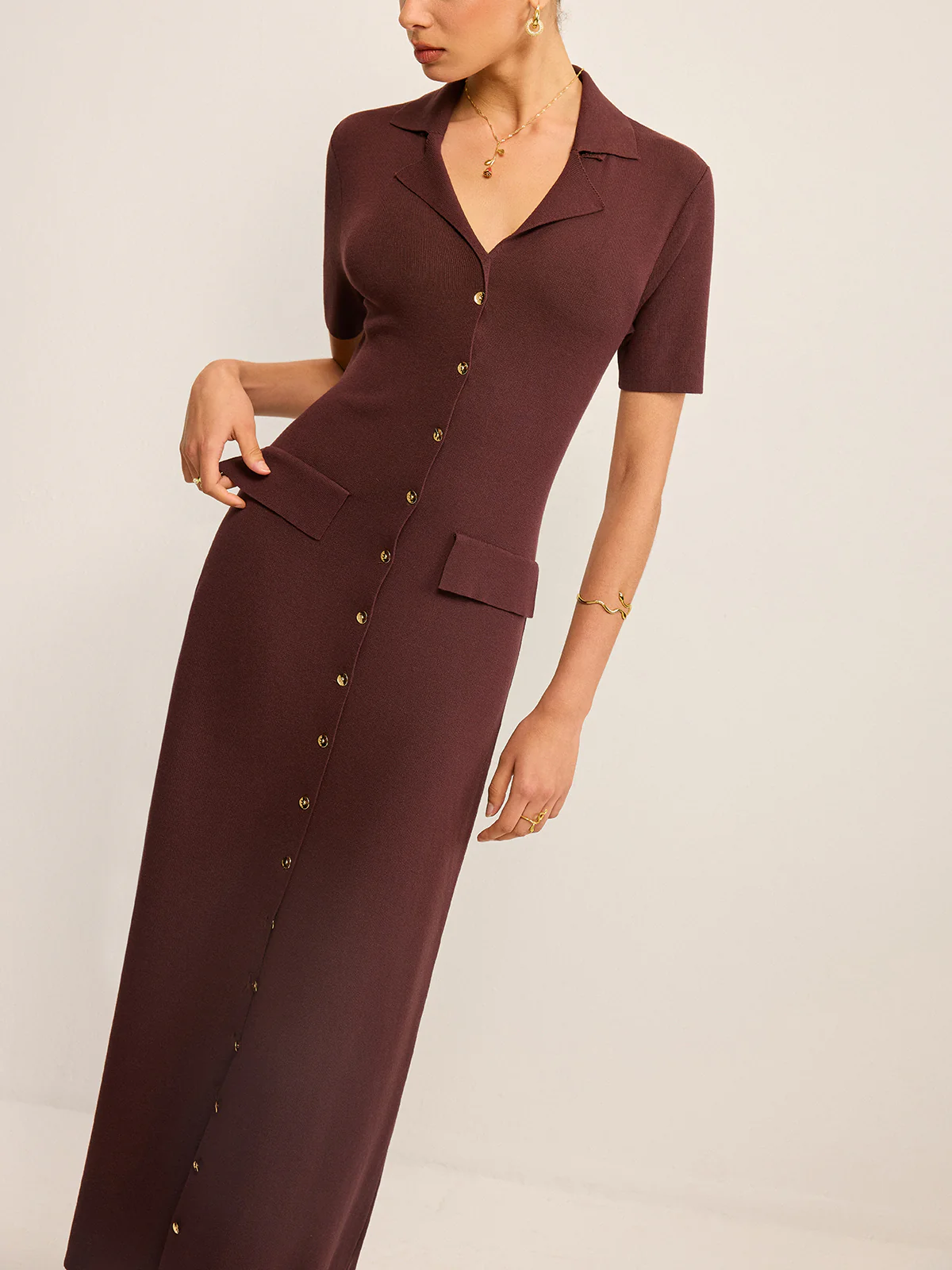 Pocketed Button-Front Maxi Dress - Takermore