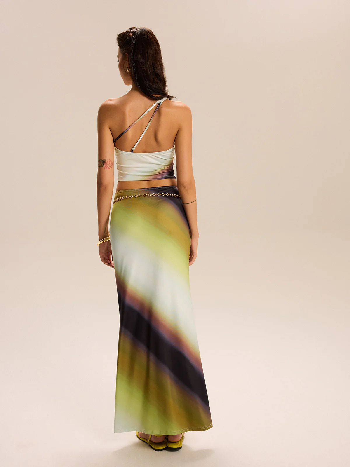 Gradient Print One-Shoulder Skirt Set - Takermore