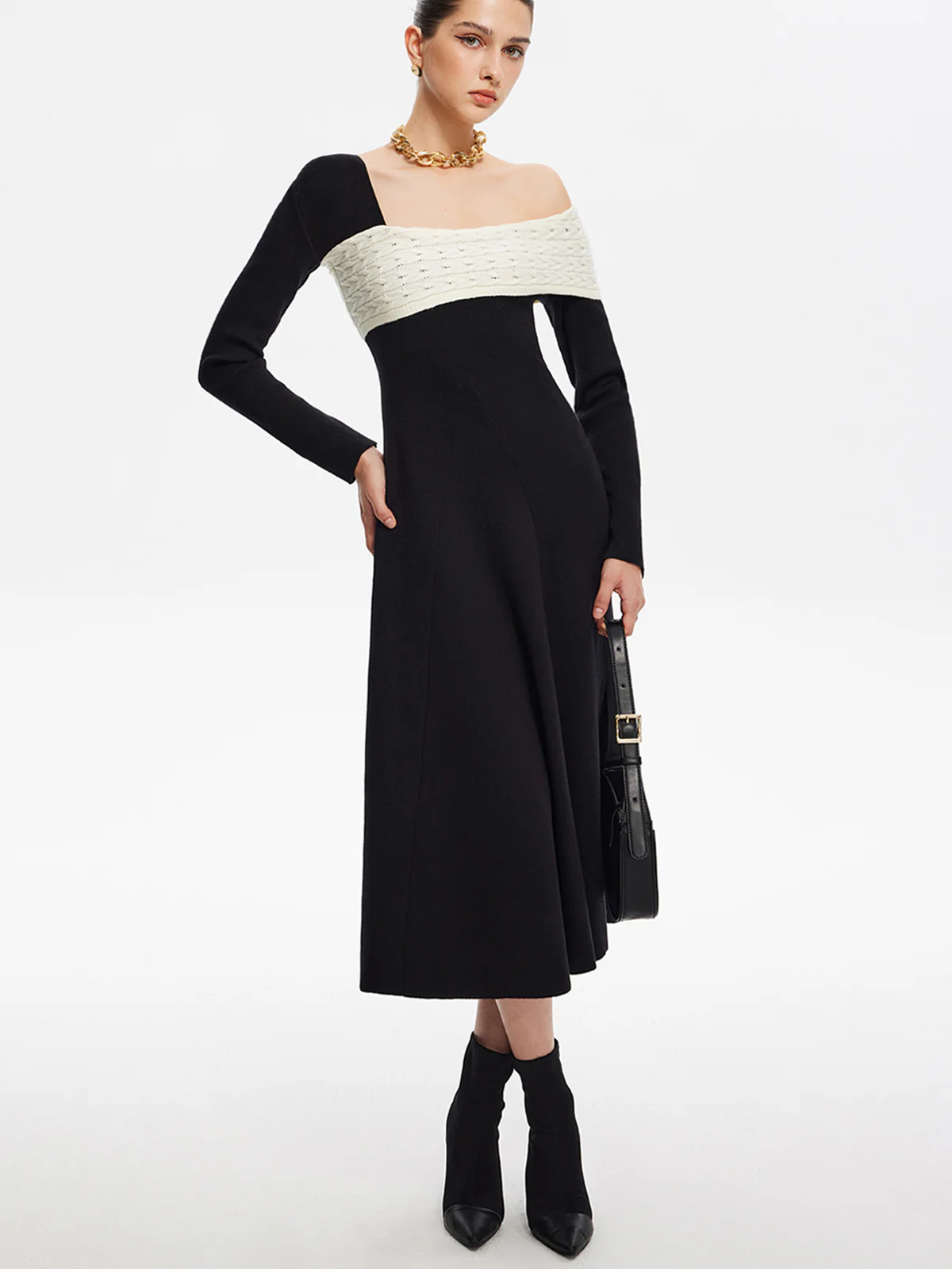 Color Block One-Shoulder Sweater Dress - Takermore