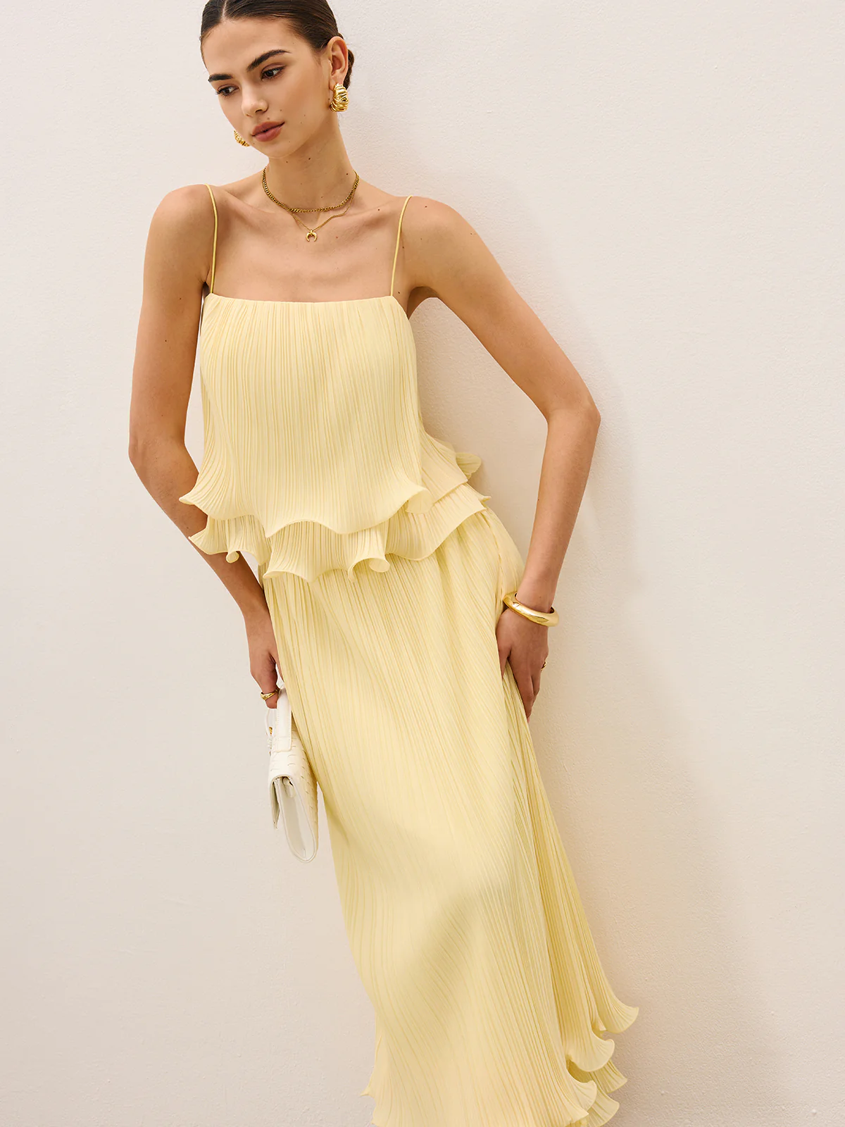 Pleated Layered Ruffle Skirt Set - Takermore