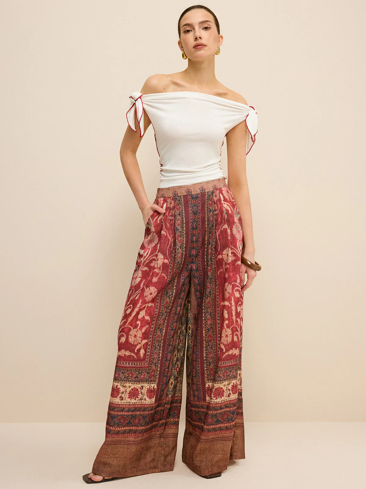 Boho Print Wide-Leg Pants - Takermore
