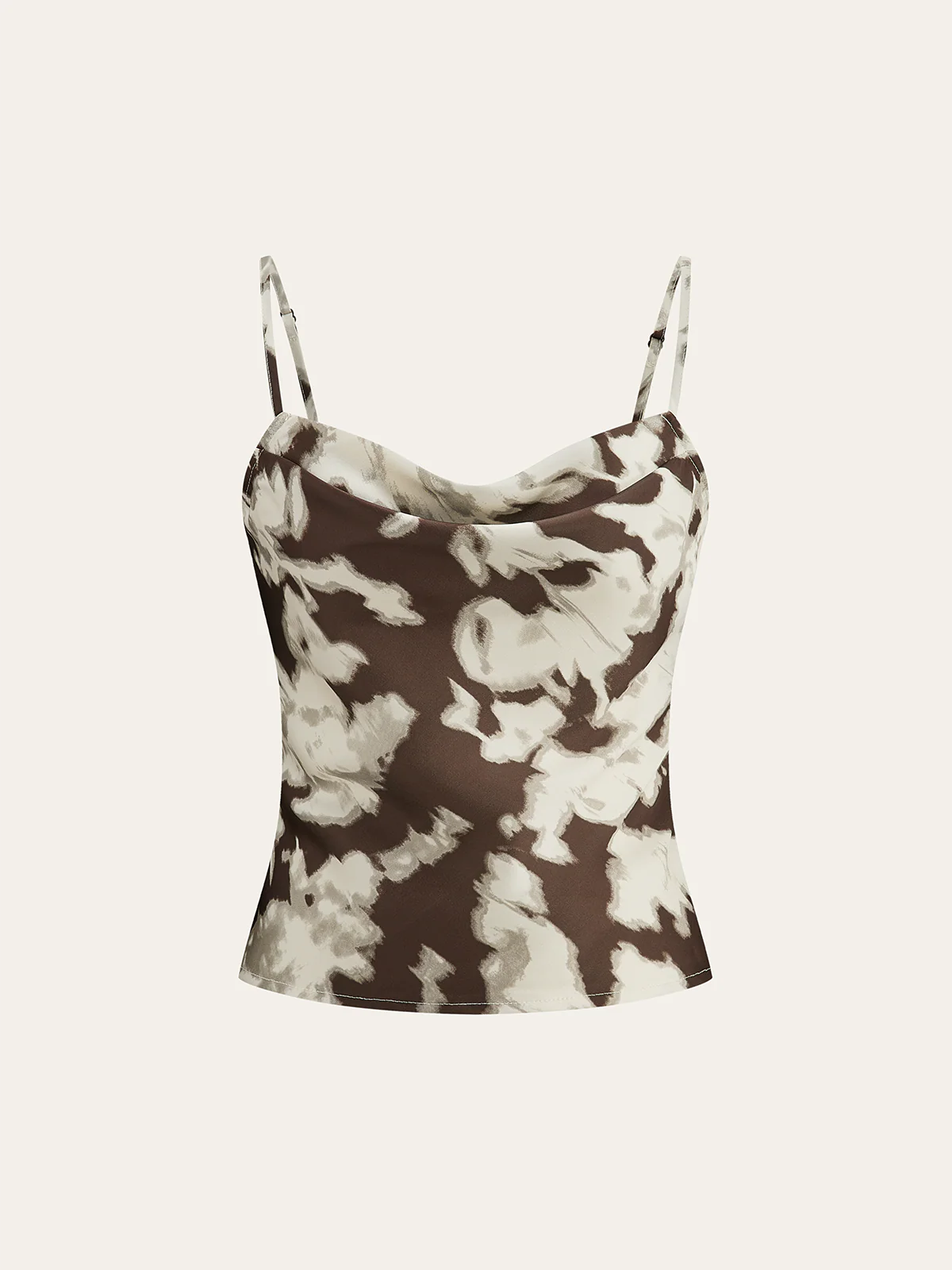 Satin Abstract Print Cowl Neck Cami Top - Takermore