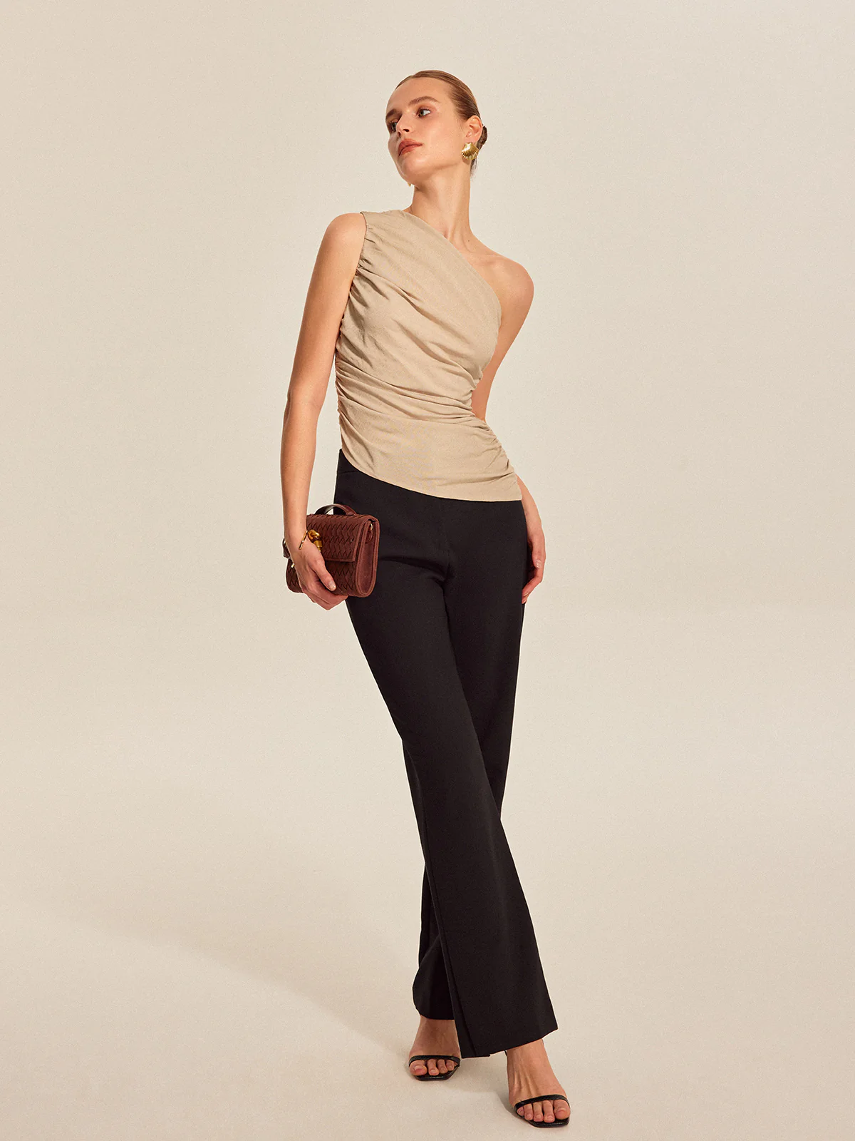 Ruched Side One-Shoulder Top - Takermore