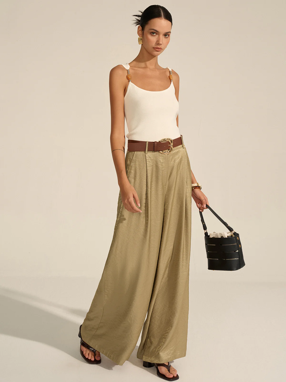 Belted Wide-Leg Pants - Takermore