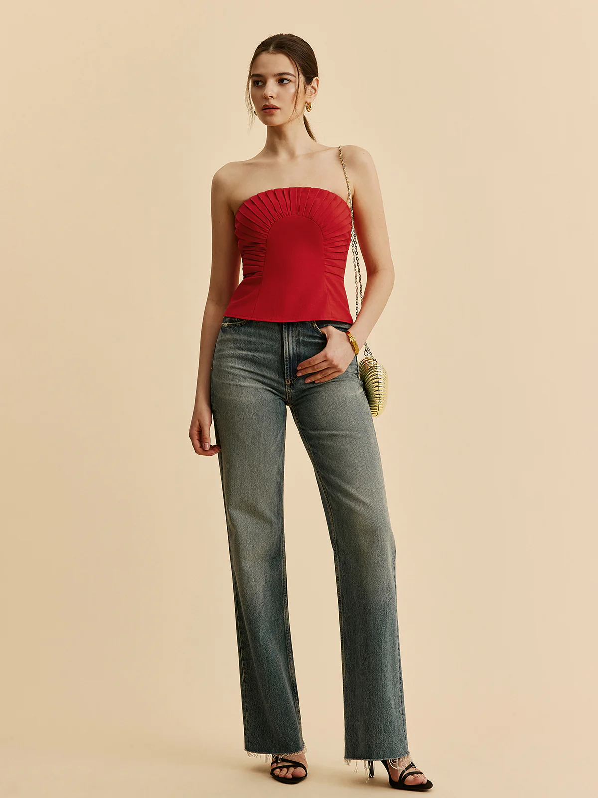 Cotton & Linen Pleated Strapless Top - Takermore