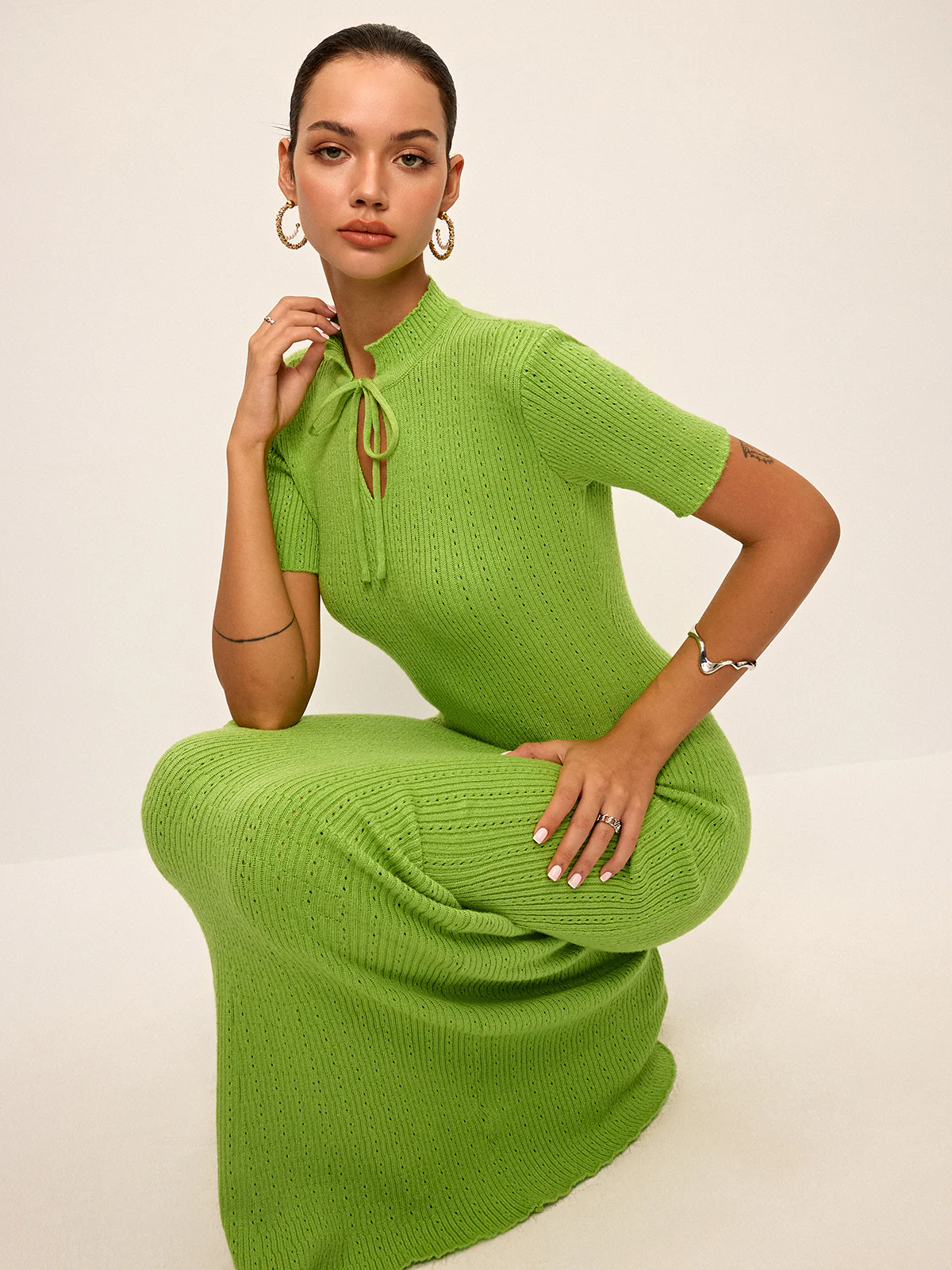 Tie-Neck Knit Maxi Dress - Takermore