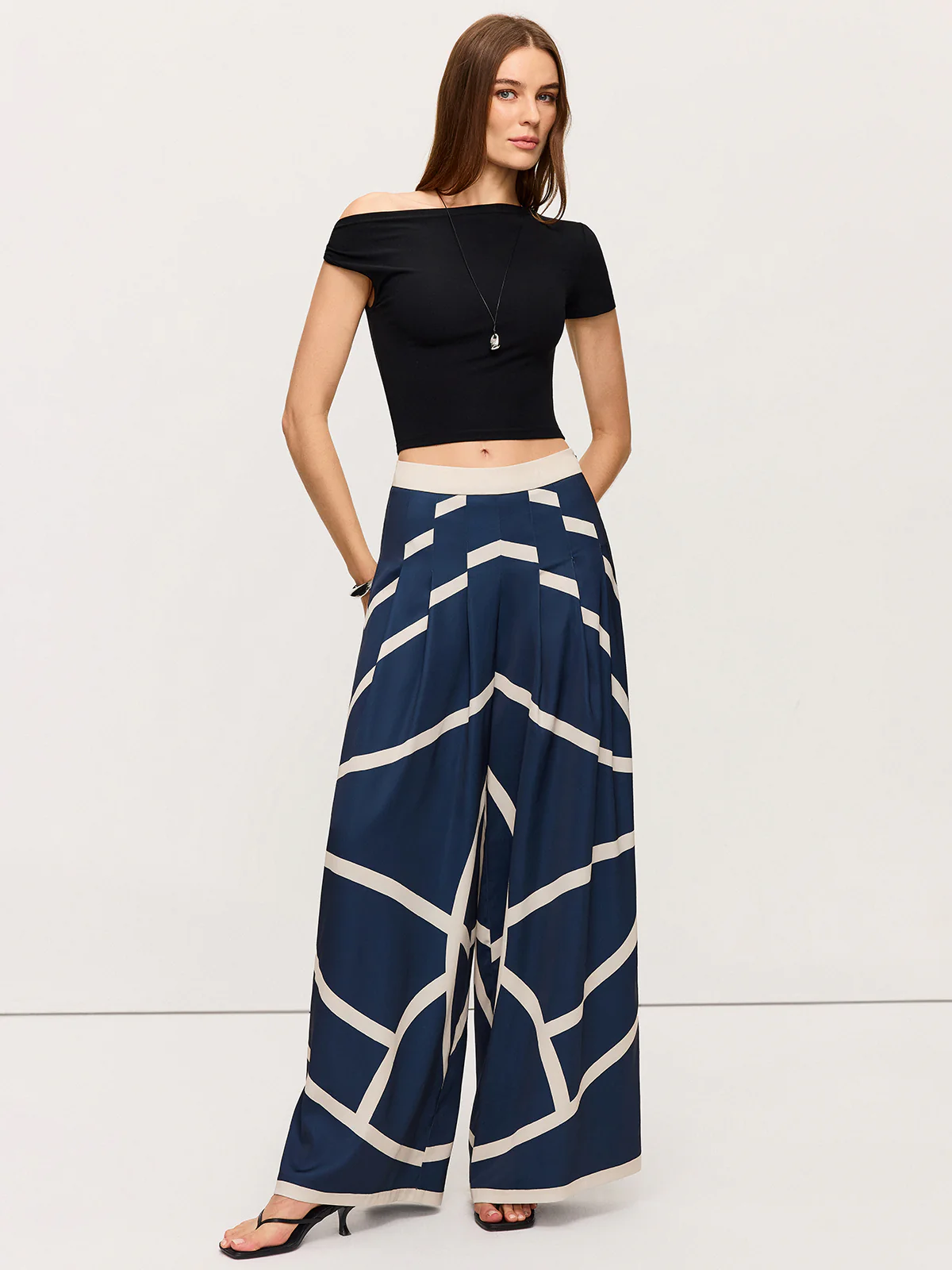 High-Waisted Wide-Leg Striped Pants - Takermore
