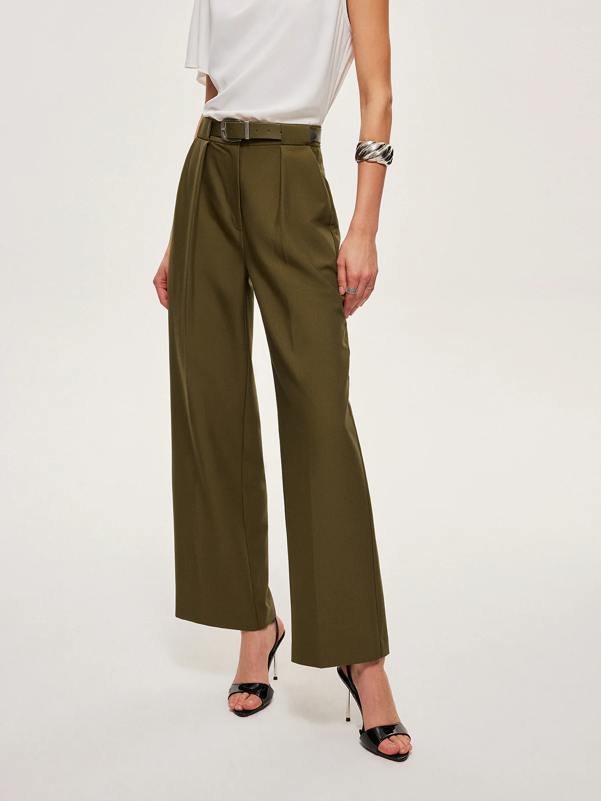 Mid-Waist Belted Straight-Leg Pants - Takermore