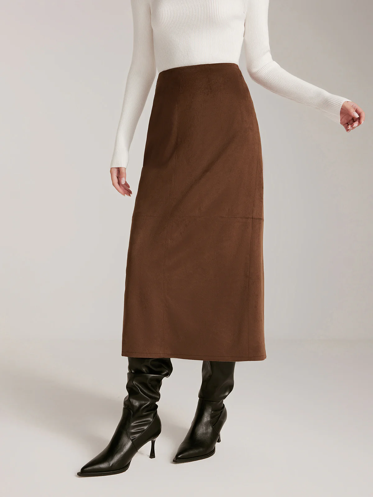 Back-Split Suede Zipper Skirt - Takermore
