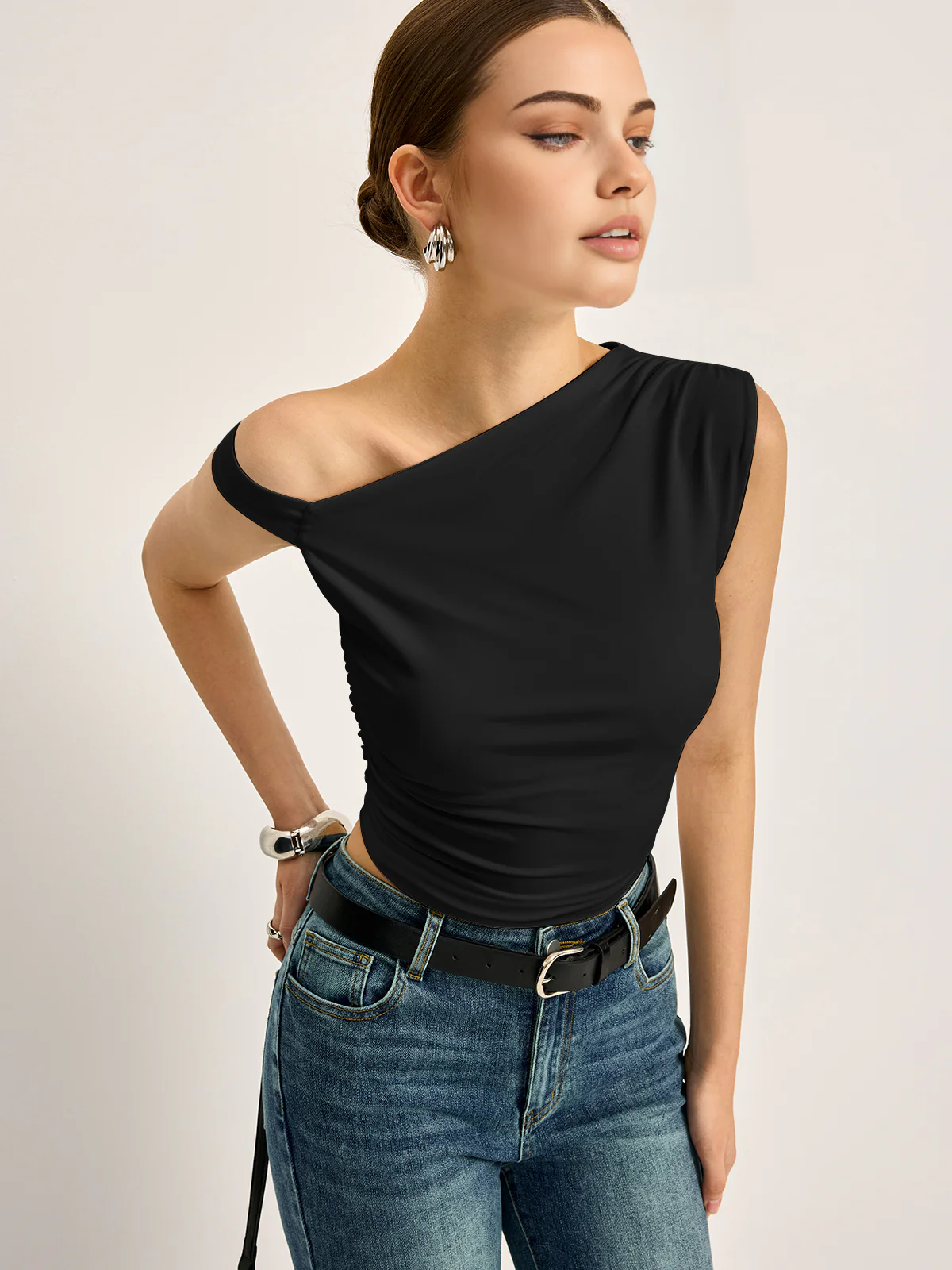 Asymmetrical Cutout Ribbed Top - Takermore