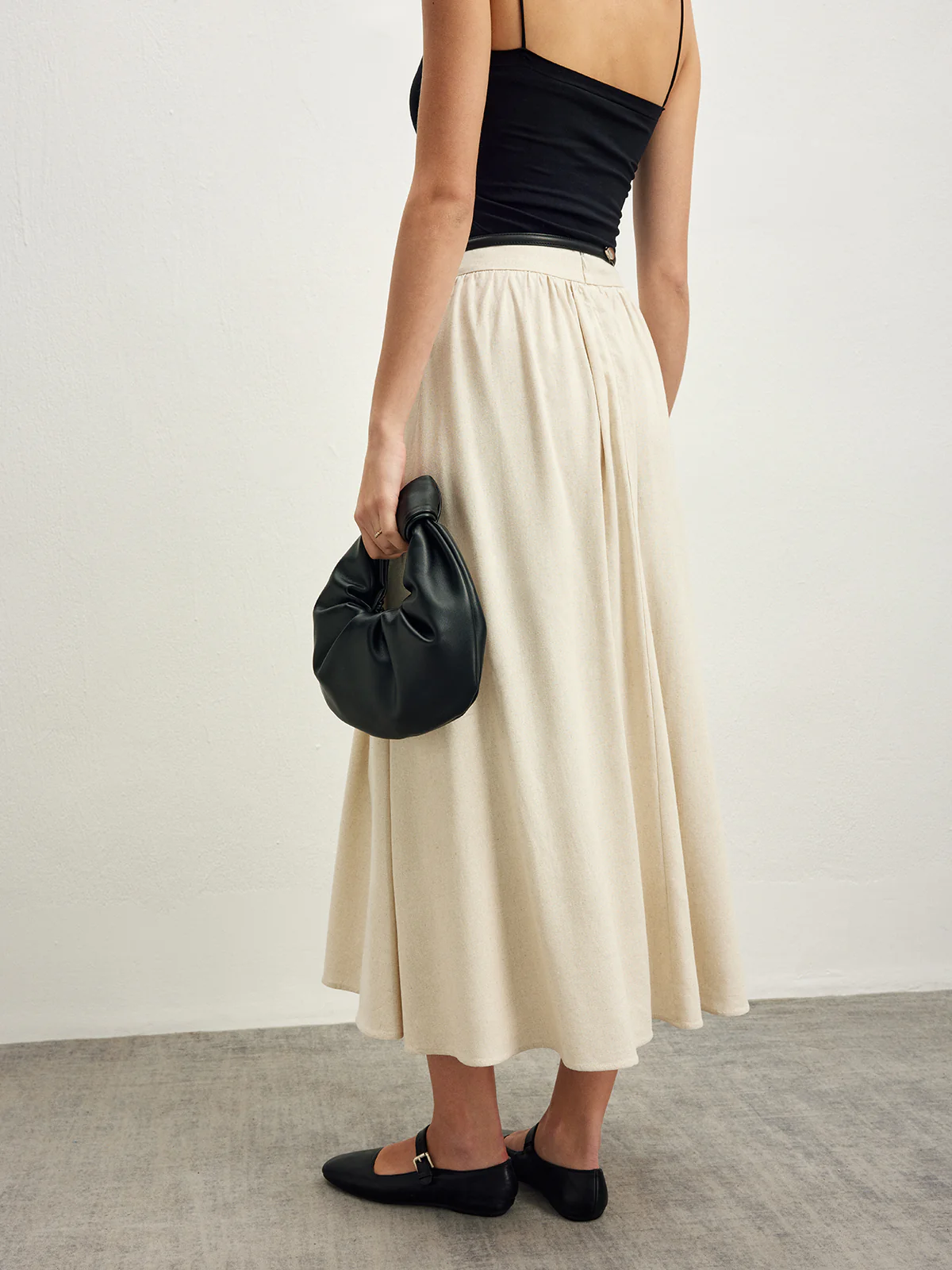 Cotton Blends Pleated Skirt Without Belt - Takermore