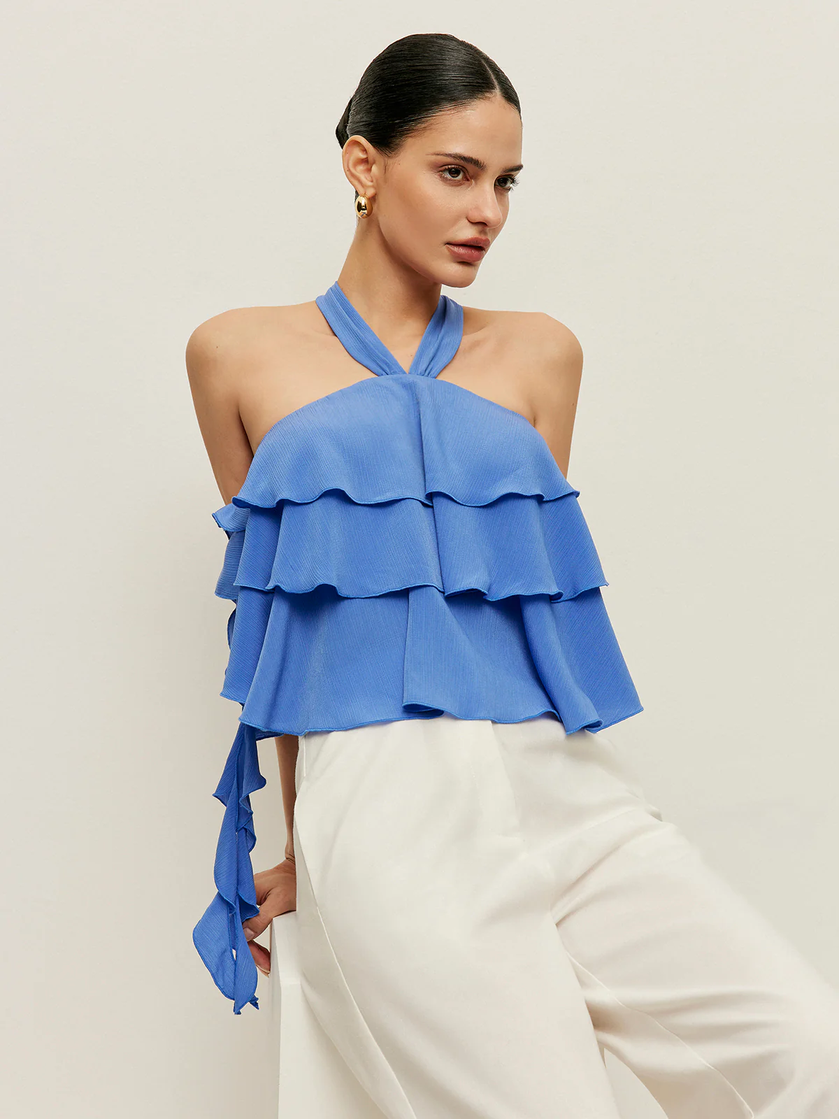 Halter Neck Ruffled Top - Takermore