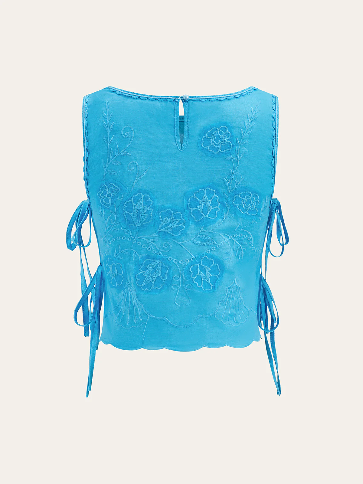 Tie-detail Floral Embroidery Top - Takermore