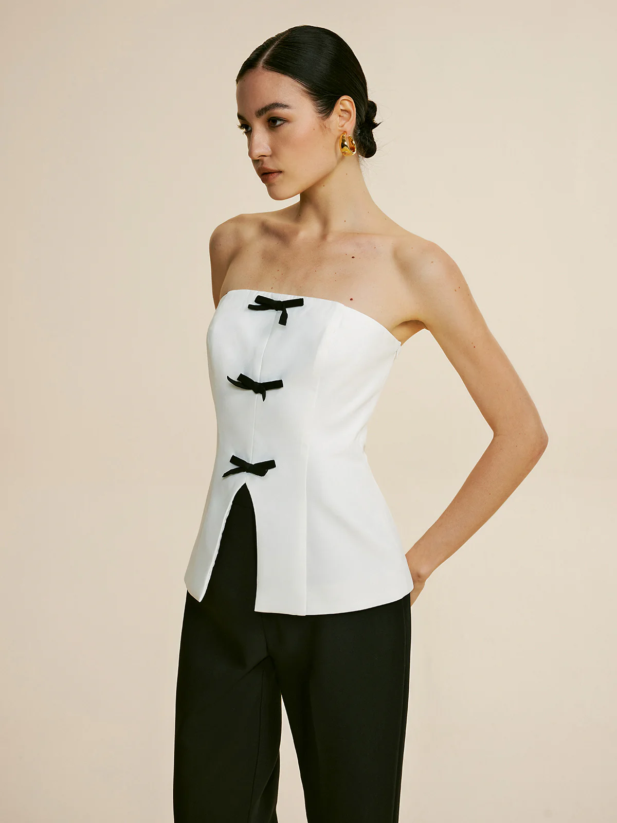 Bow Decor Split Tube Top - Takermore