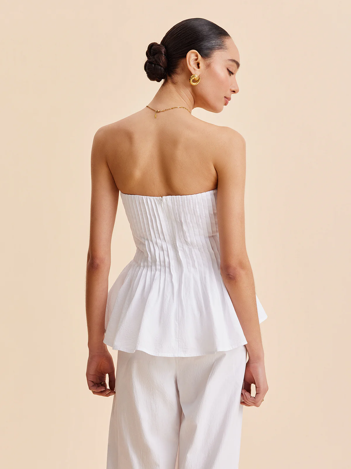Cotton Pleated Strapless Peplum Top - Takermore