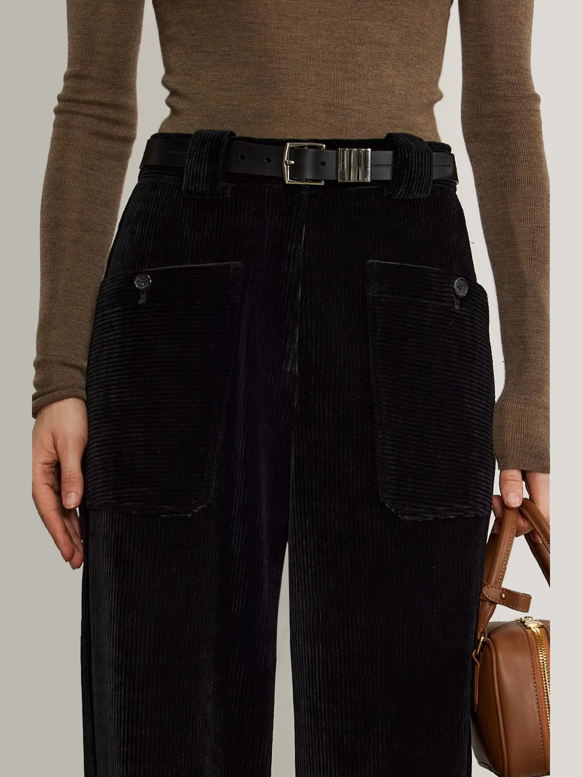 Corduroy Draped Pants Without Belt - Takermore