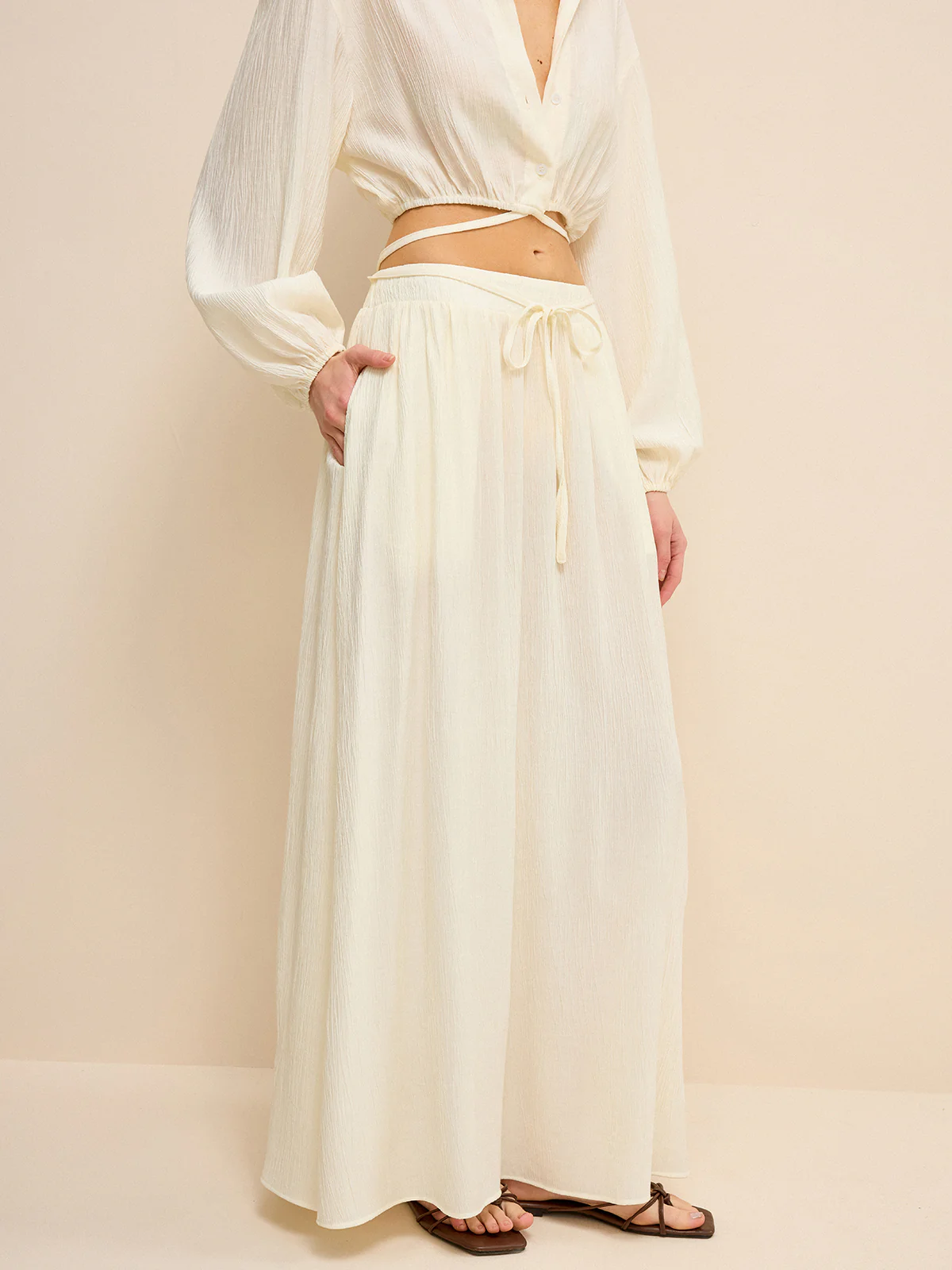 Pocketed Maxi Skirt with Tie-Waist - Takermore