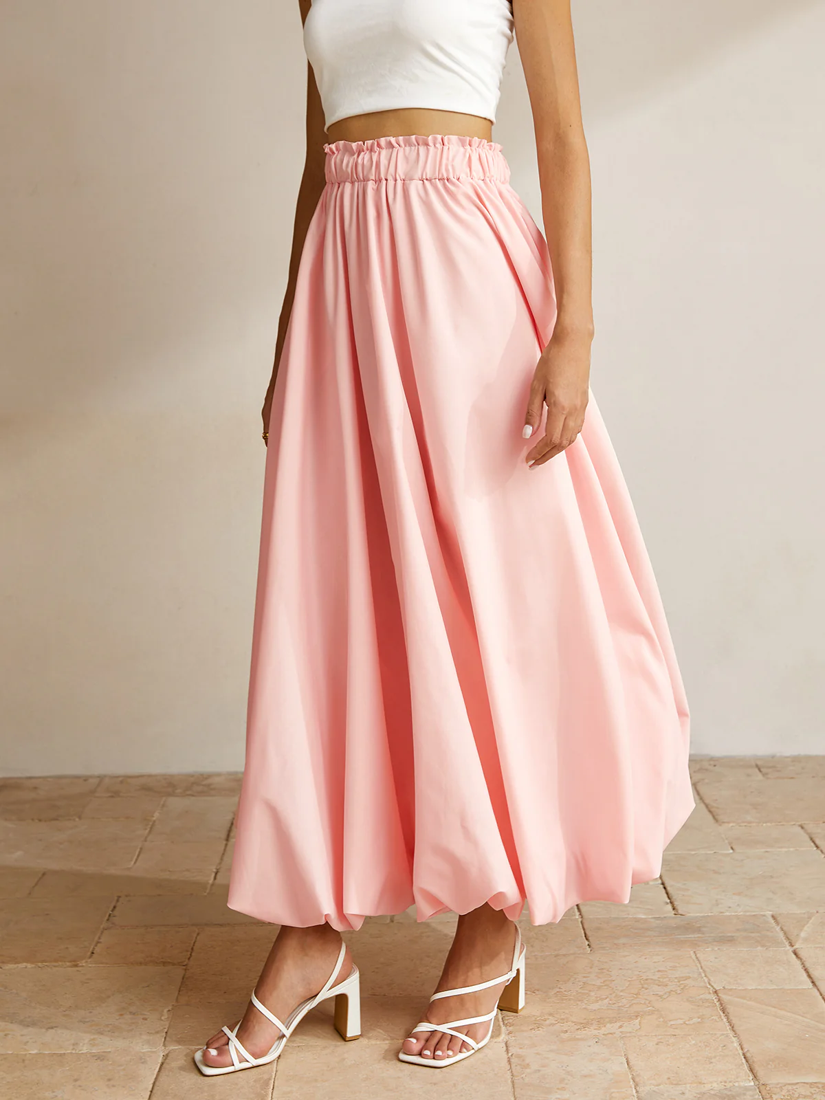 Bubble Elastic Waist Maxi Skirt - Takermore