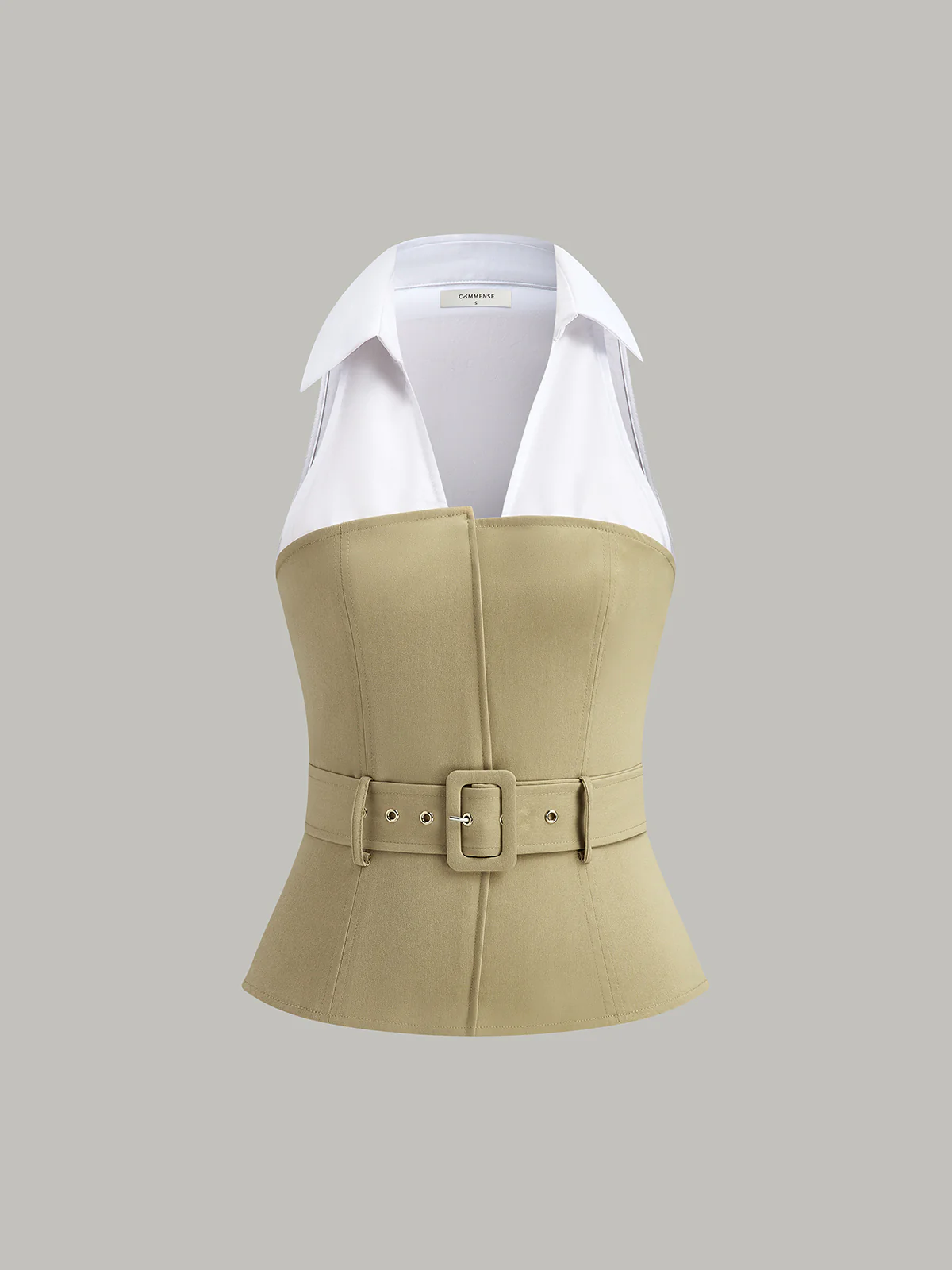 Belted Collared Sleeveless Top - Takermore