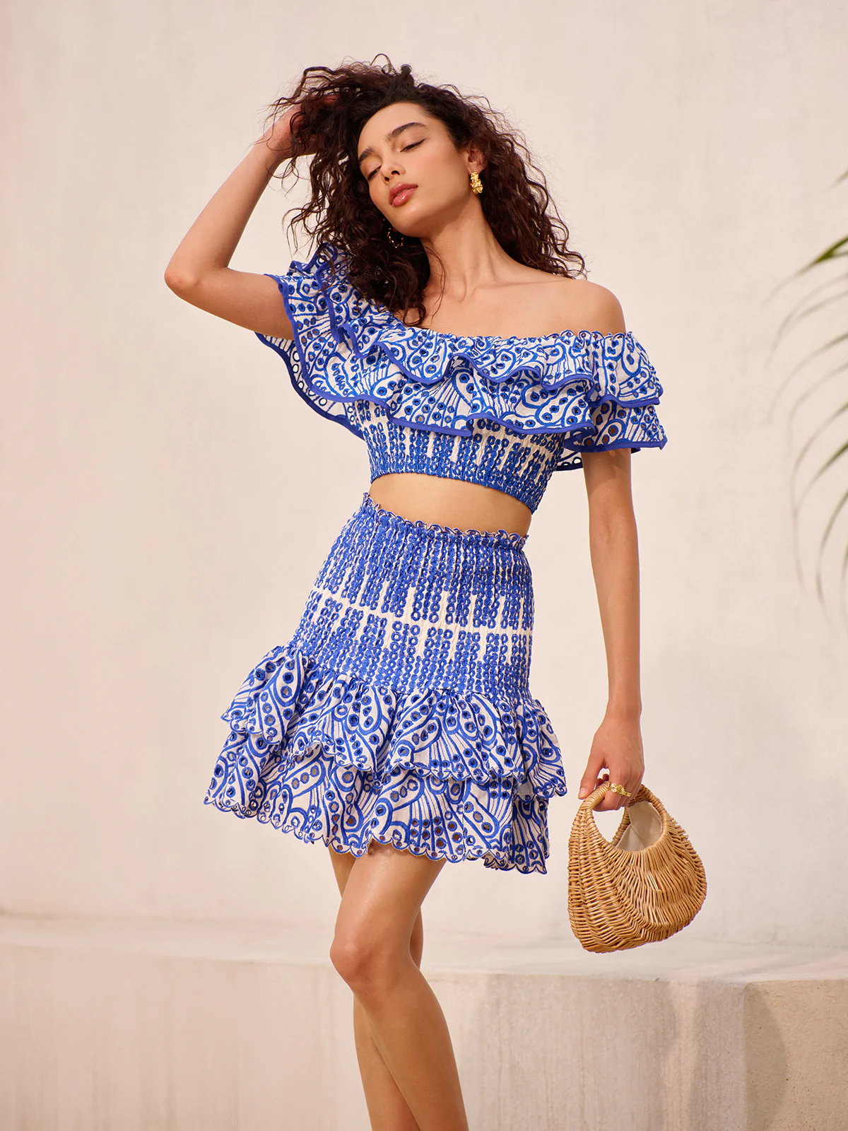 Off-Shoulder Ruffled Skirt Set - Takermore