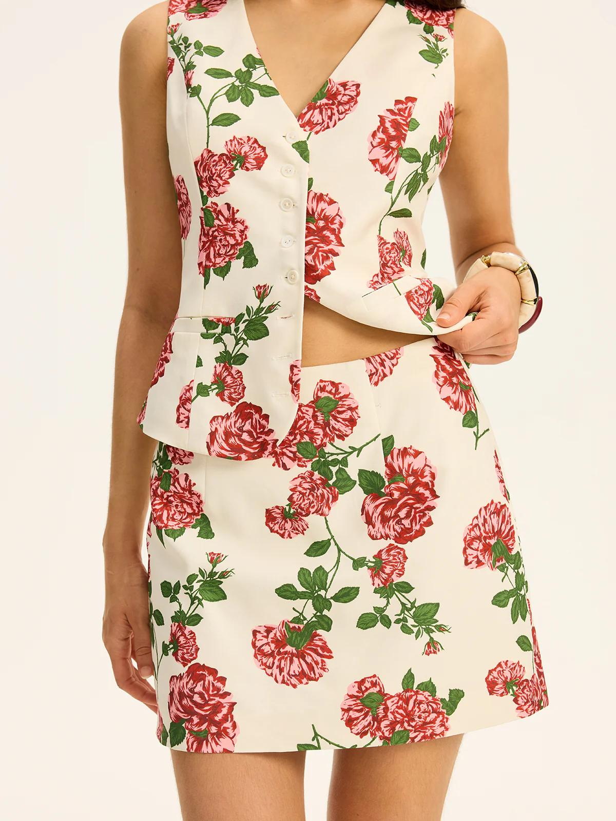 Floral Printed Vest and Skirt Set - Takermore