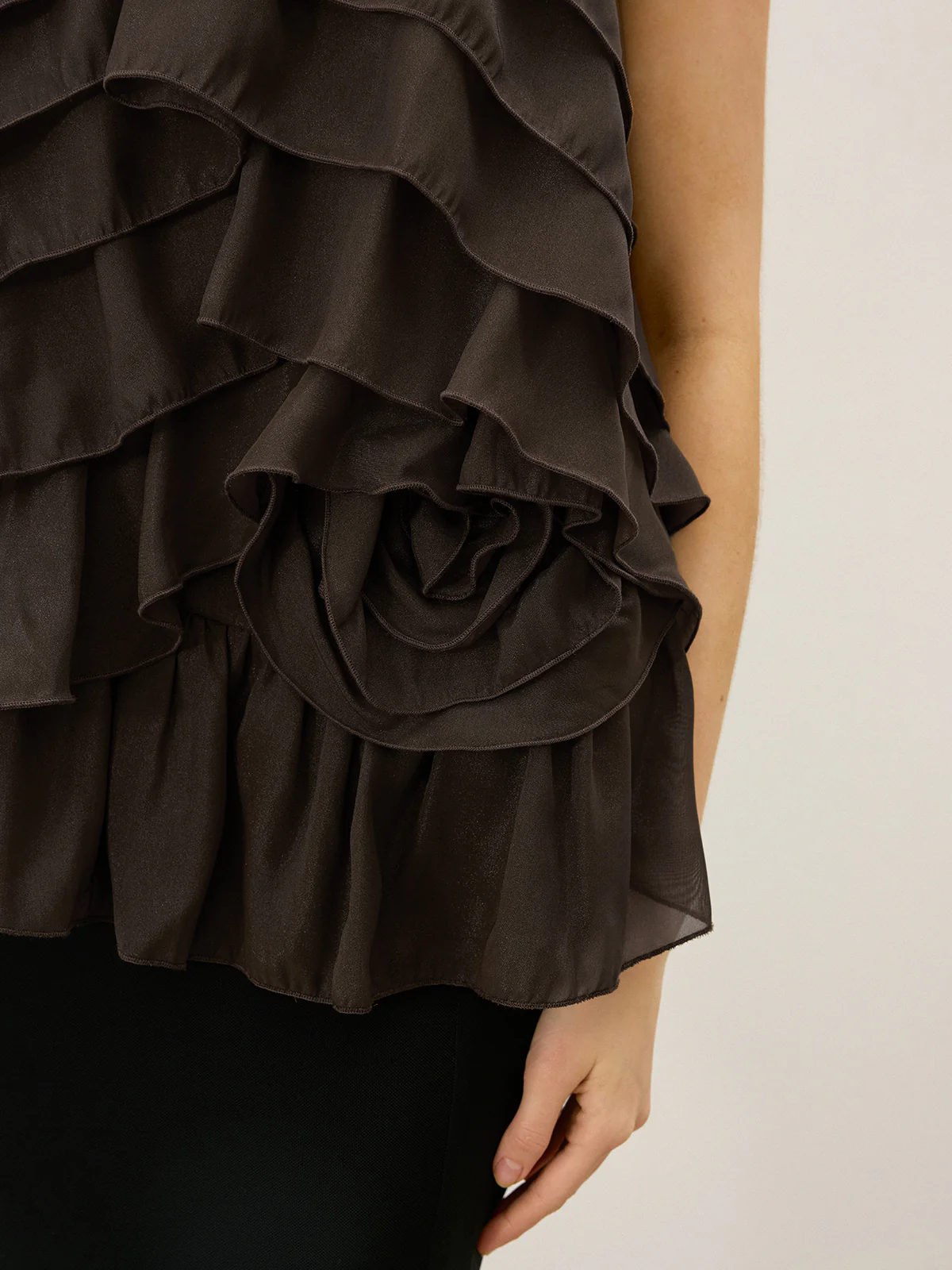 Tiered Ruffle Chiffon Halter Top with 3D Flower - Takermore