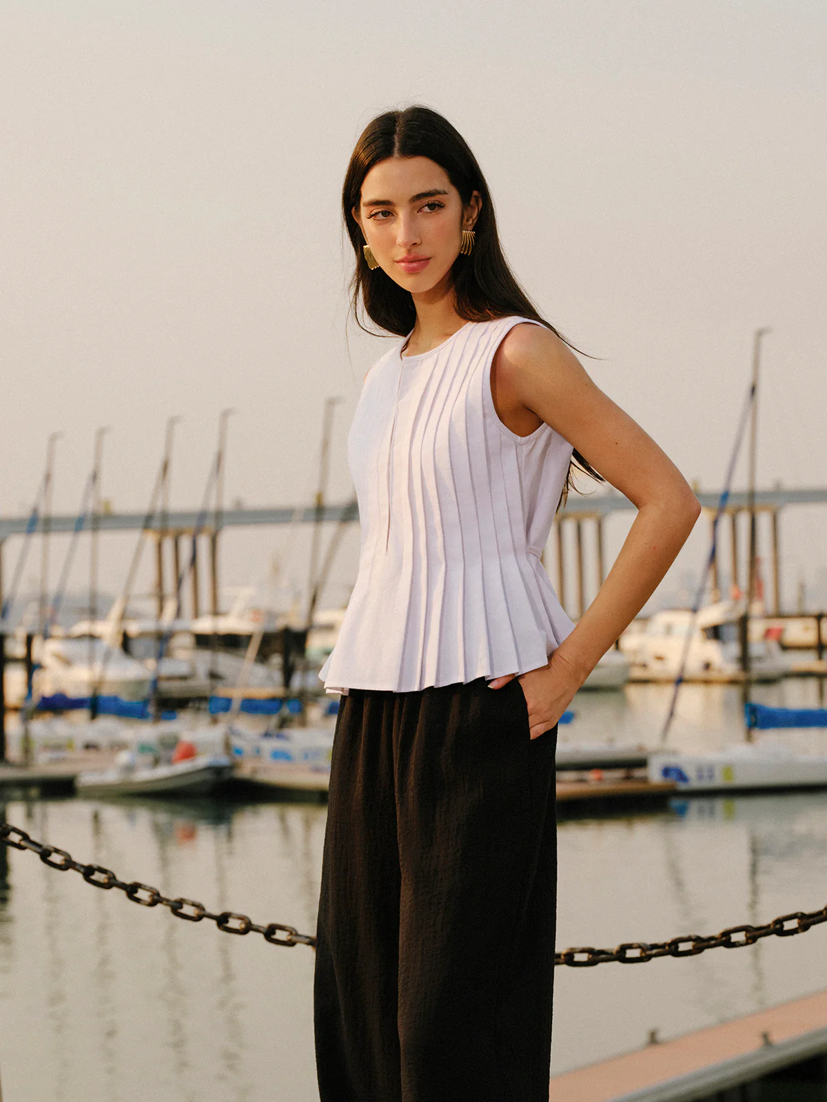 Cotton & Linen Pleated Back Tie Top - Takermore