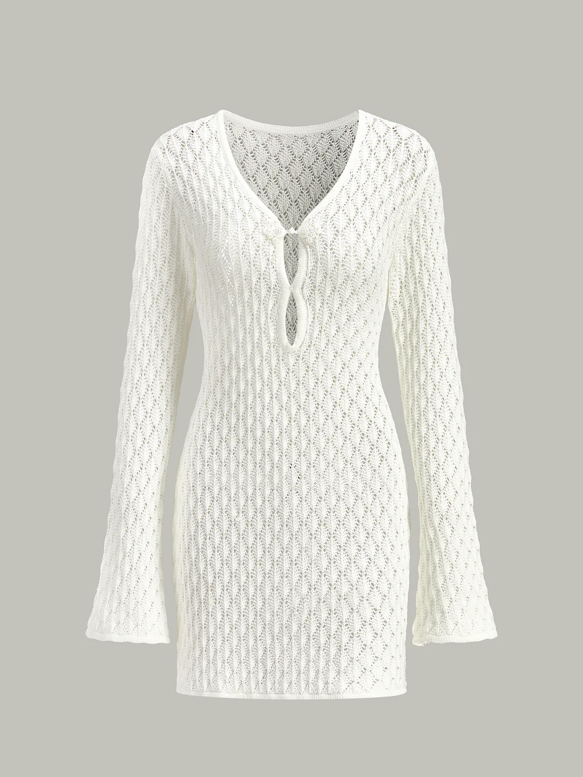 Sheer Knit Sweater Dress with Cut-Out Detail - Takermore