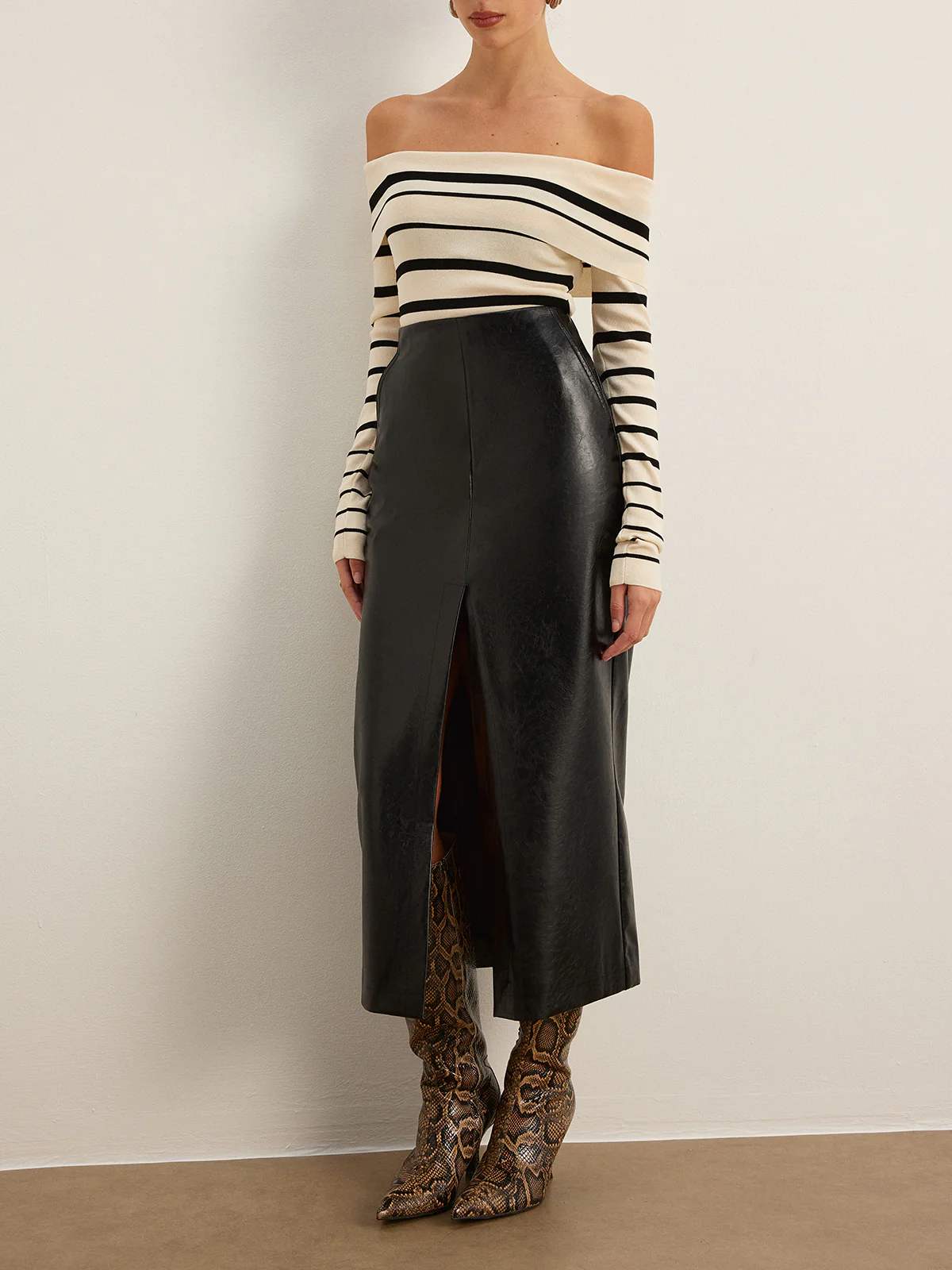 Double Sided Split Faux Leather Skirt - Takermore