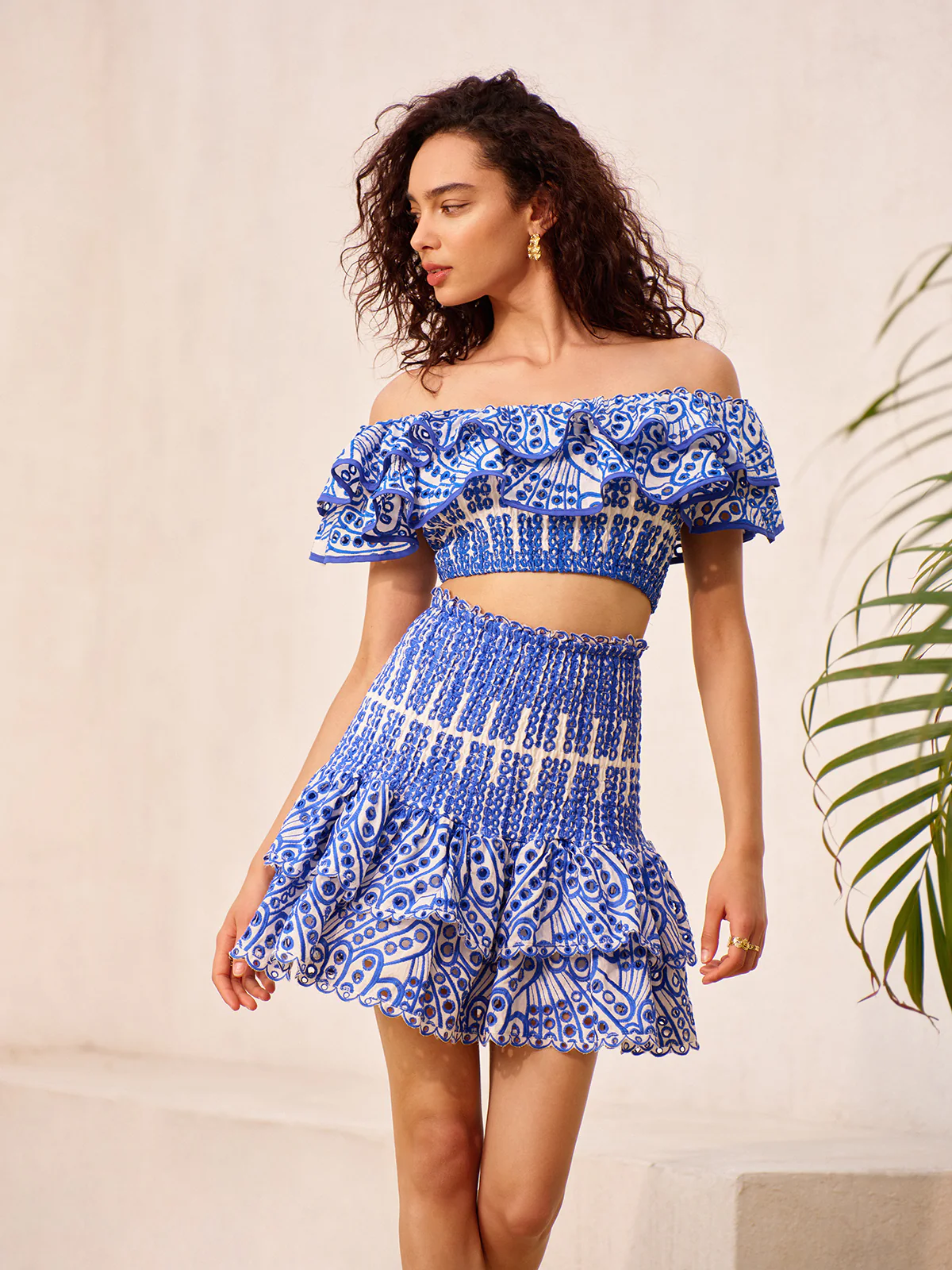 Off-Shoulder Ruffled Skirt Set - Takermore
