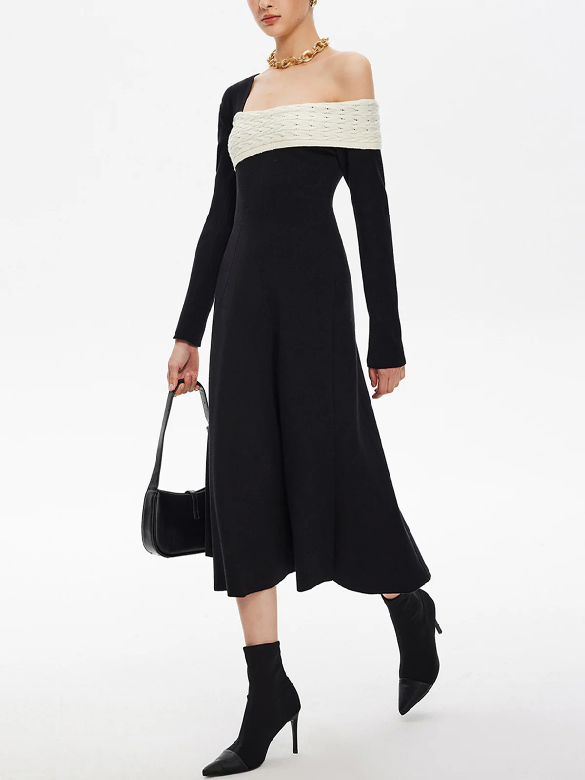 Color Block One-Shoulder Sweater Dress - Takermore