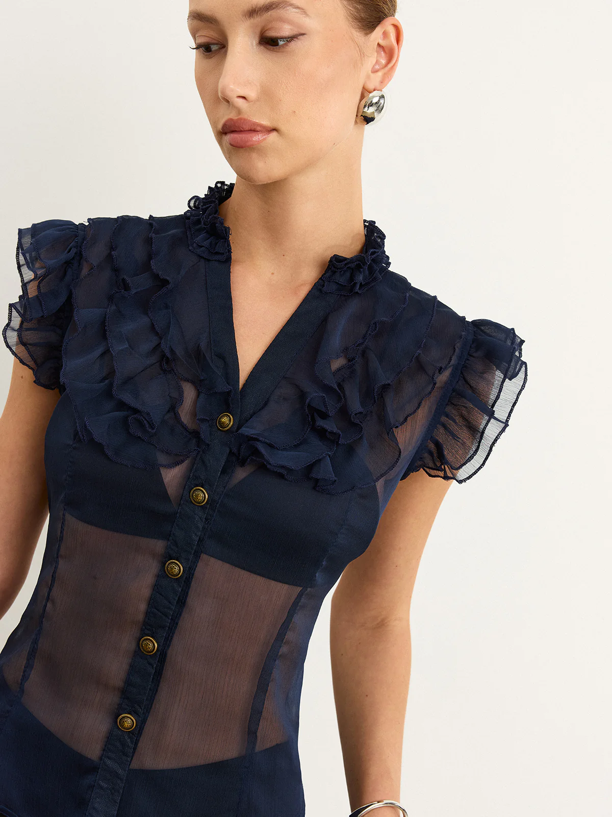 Semi-Sheer Ruffled Blouse - Takermore