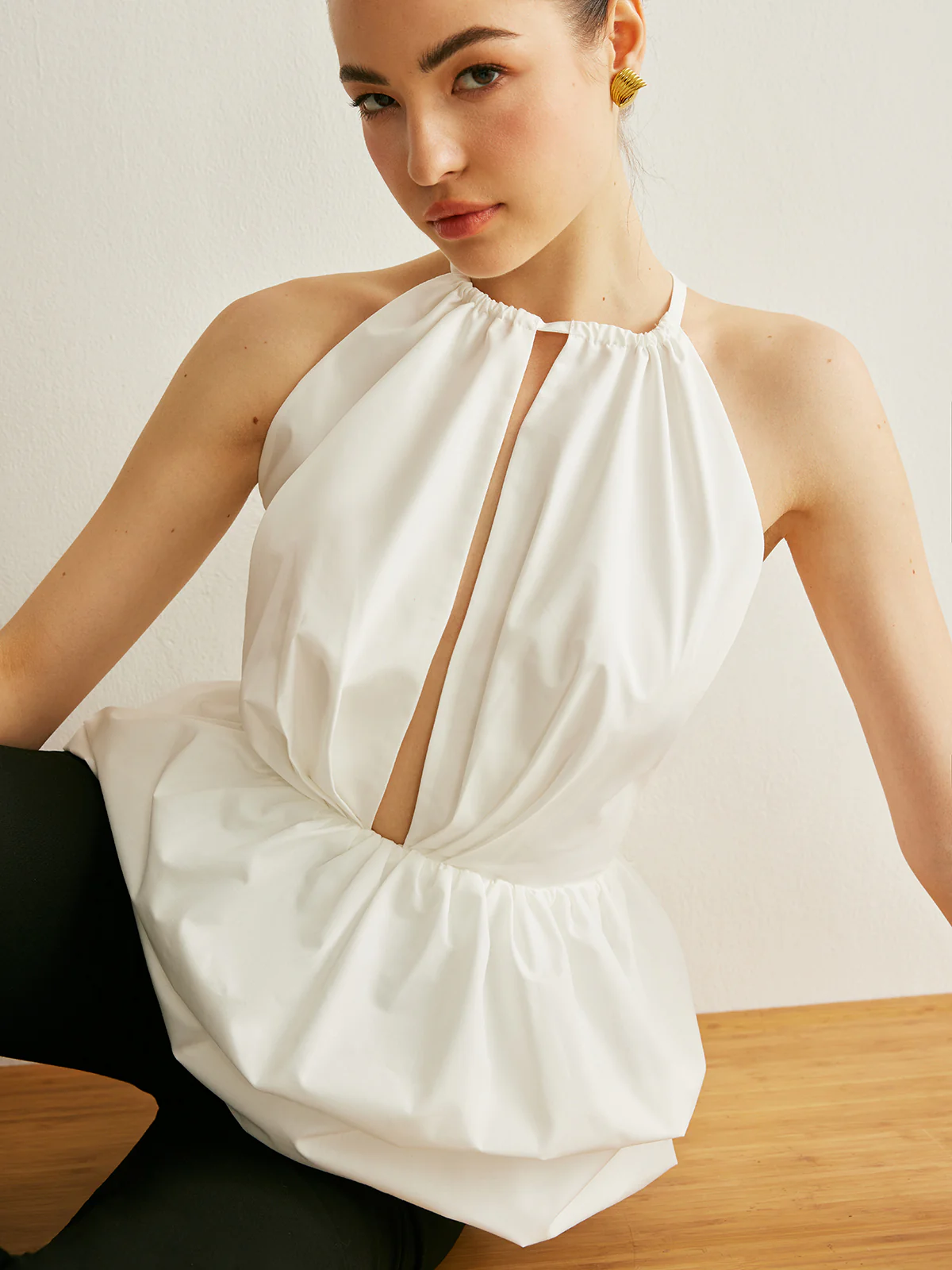 Peplum Keyhole Neck Top - Takermore