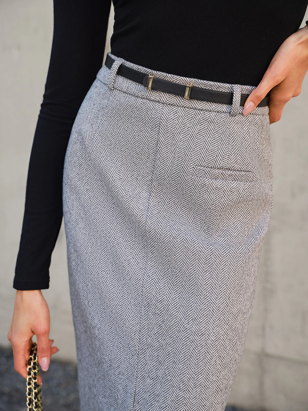 Chevron Split Midi Skirt Without Belt - Takermore