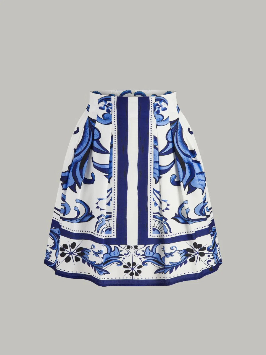 Floral Print Puff Sleeve Skirt Set With Pockets - Takermore