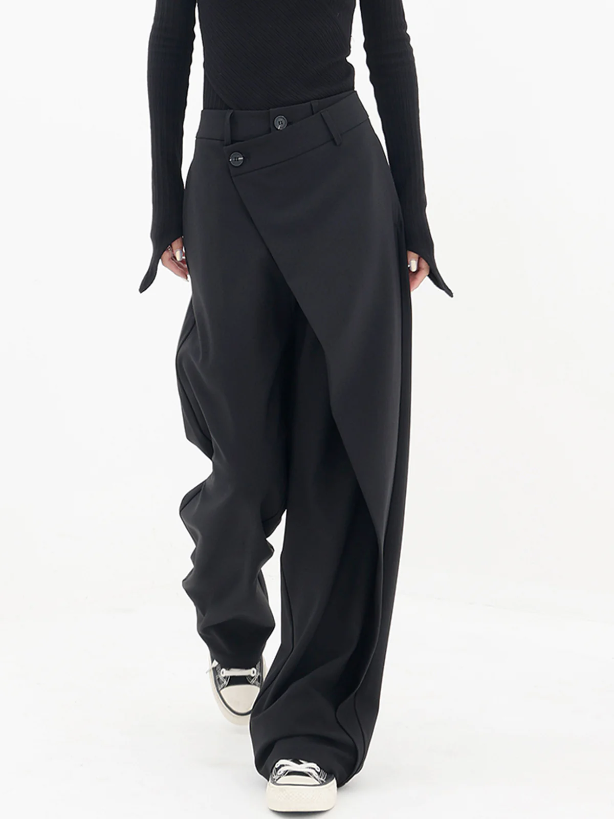 Asymmetrical Layer Button Wide Leg Dress Pants - Takermore