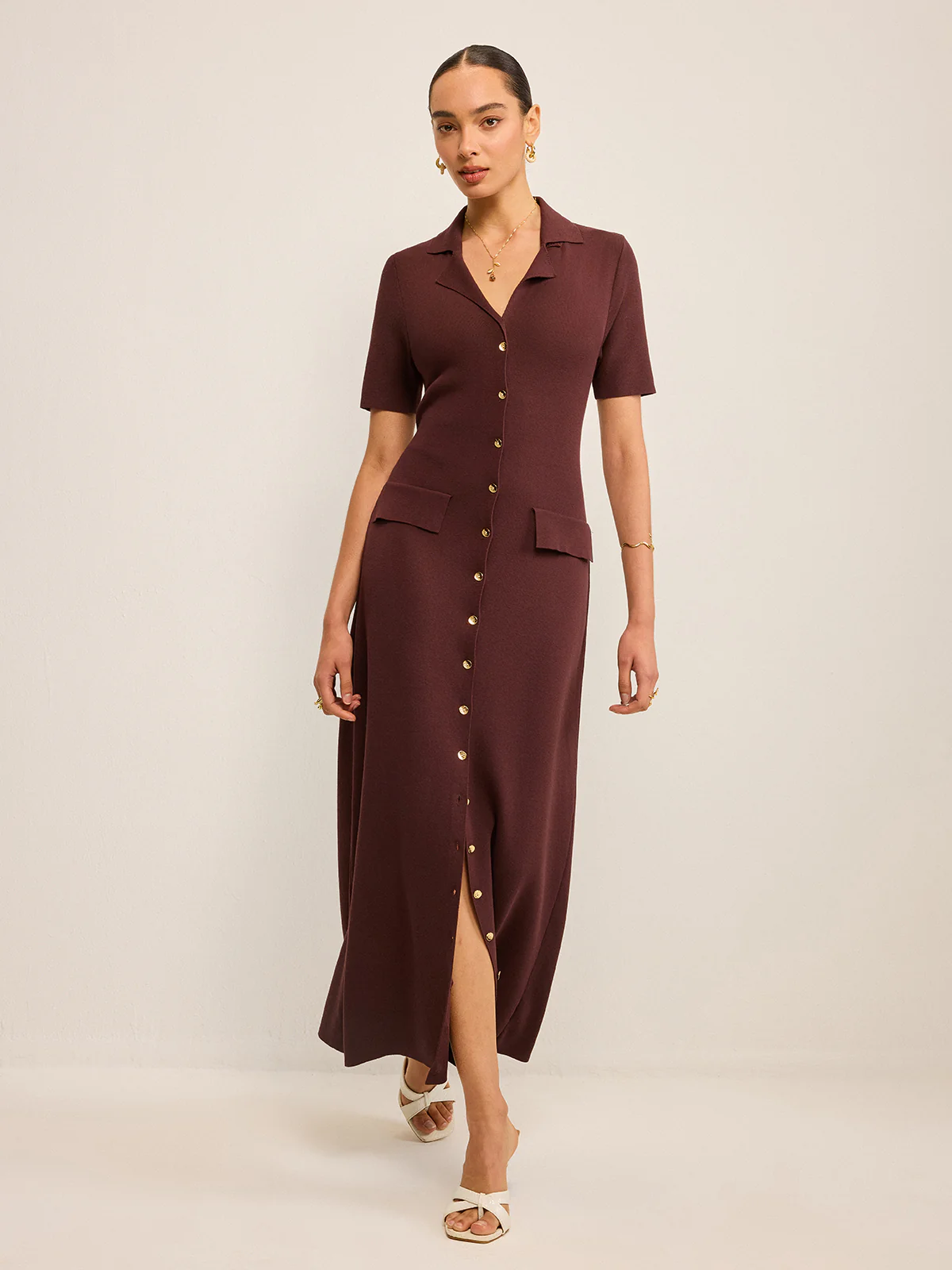 Pocketed Button-Front Maxi Dress - Takermore