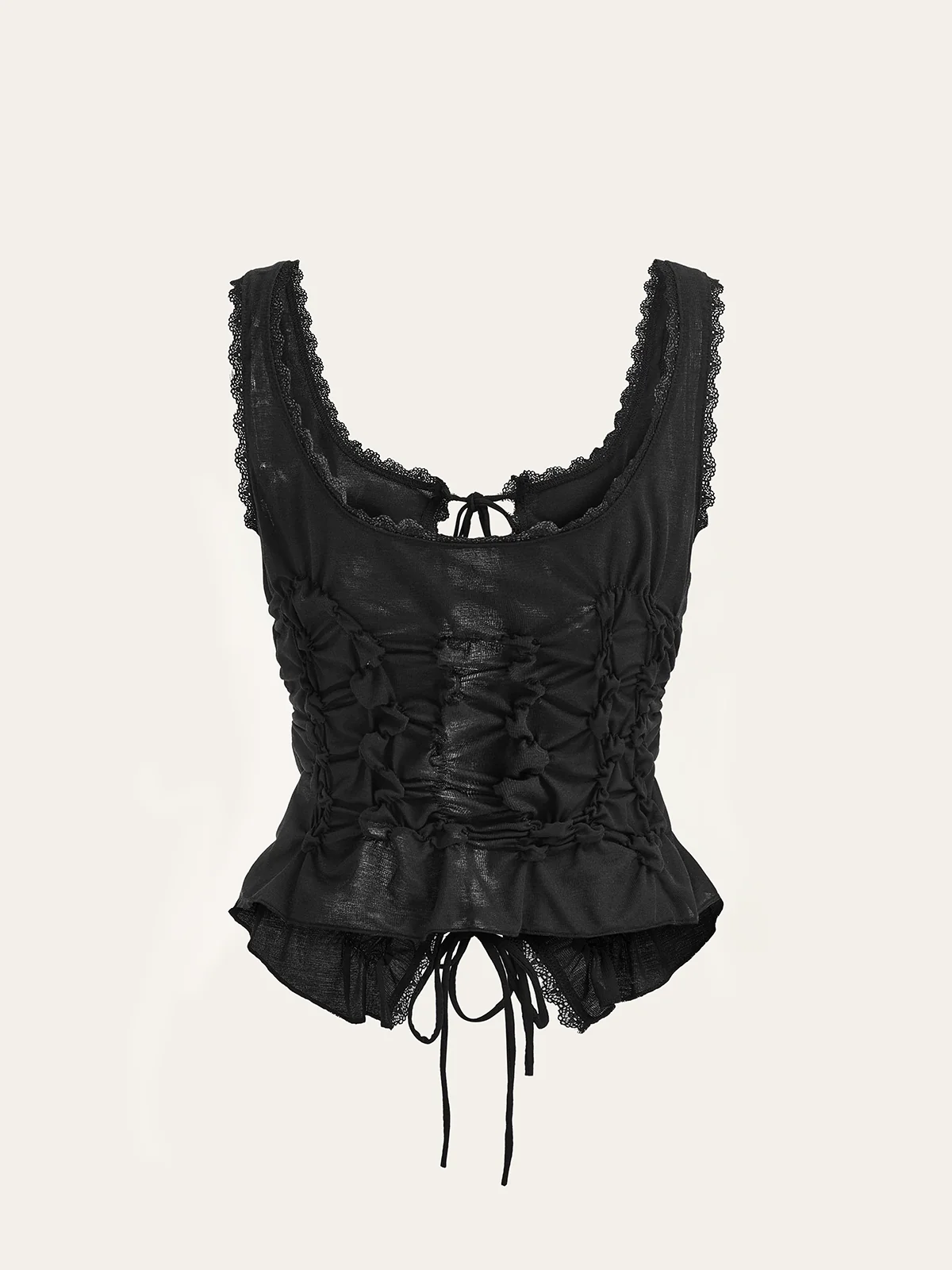 Semi-Sheer Lace-Trimmed Ruched Corset Top - Takermore