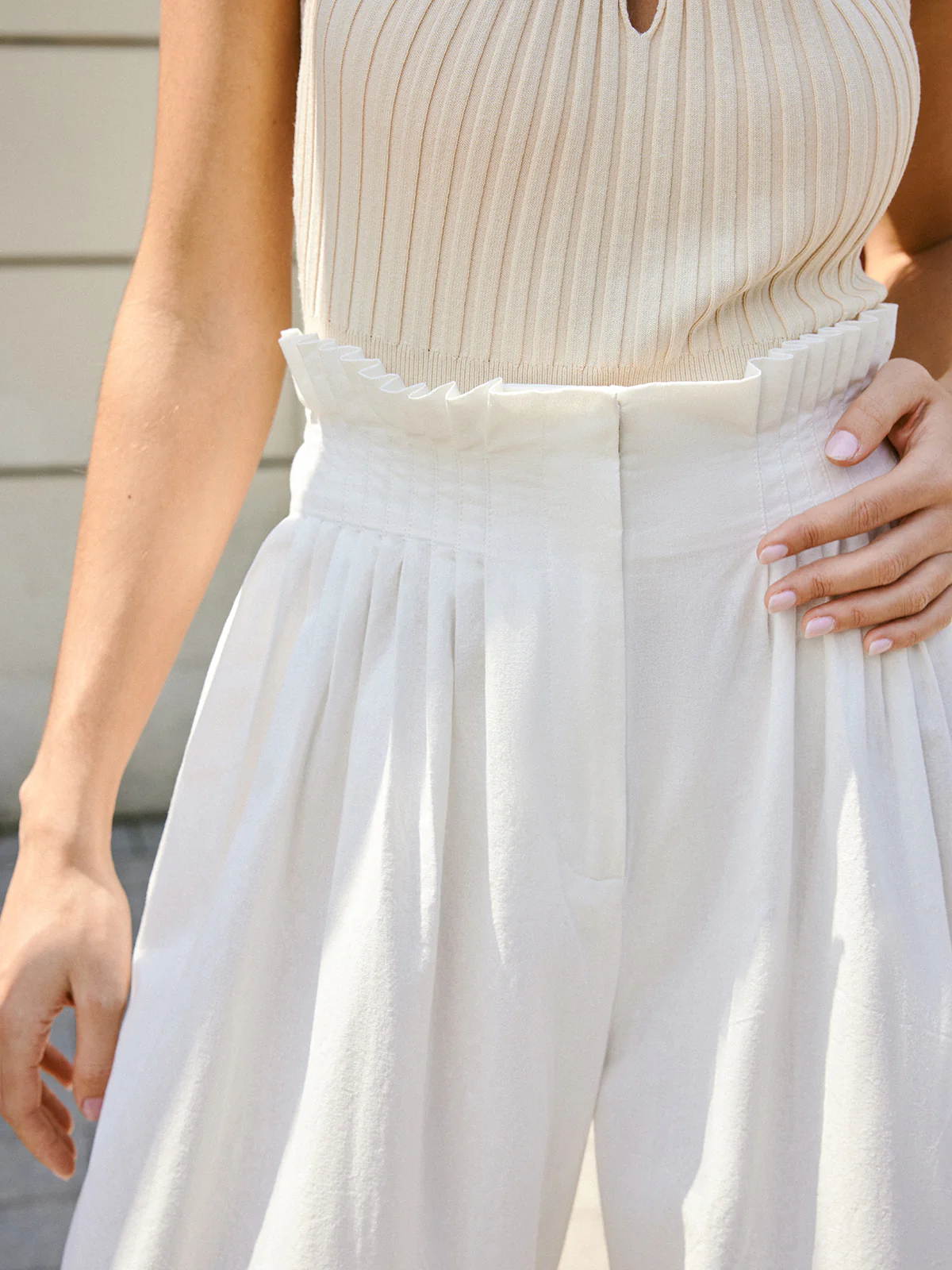 Semi-Sheer Pleated Mid-Waist Pants - Takermore