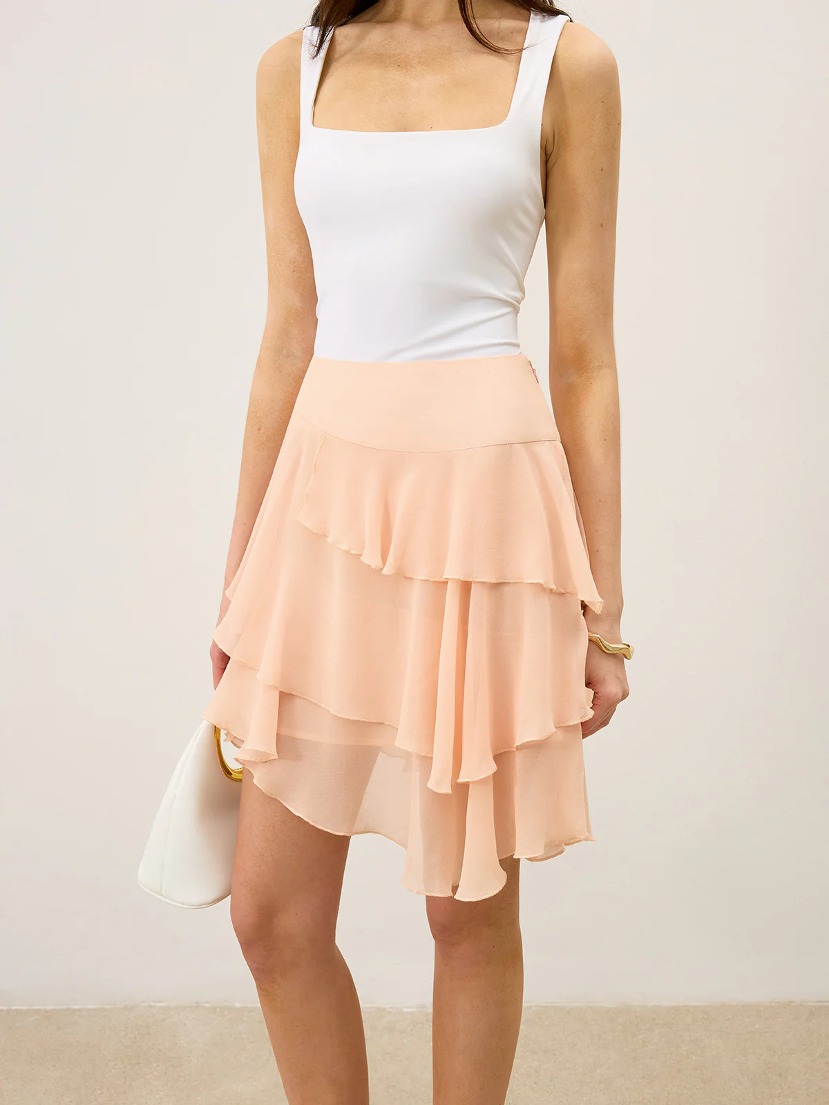 Semi-Sheer Ruffled Chiffon Mini Skirt - Takermore