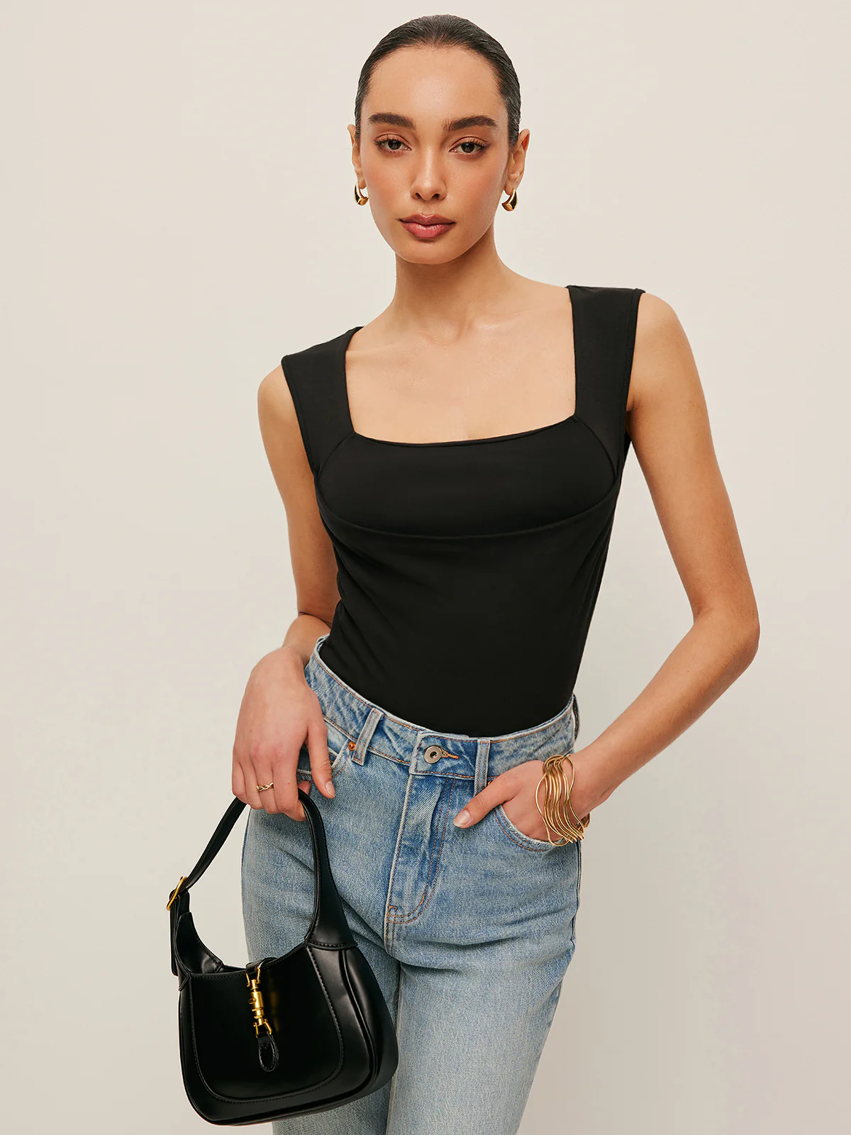 Square Neck Fitted Tank Top - Takermore