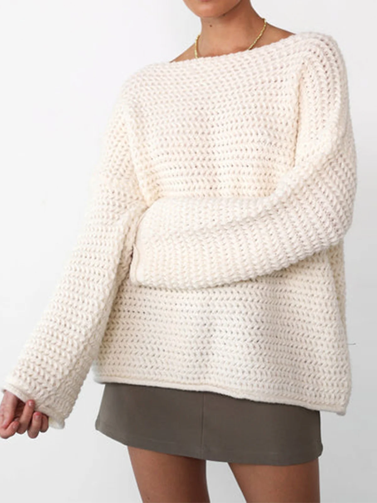 Vanilla Boat Neck Oversized Sweater - Takermore