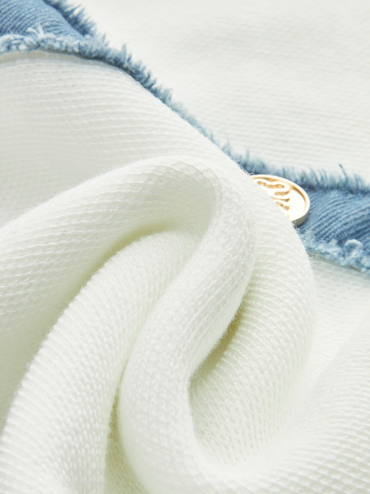 Denim Trim Button-Front Ruffle Hem Midi Dress - Takermore