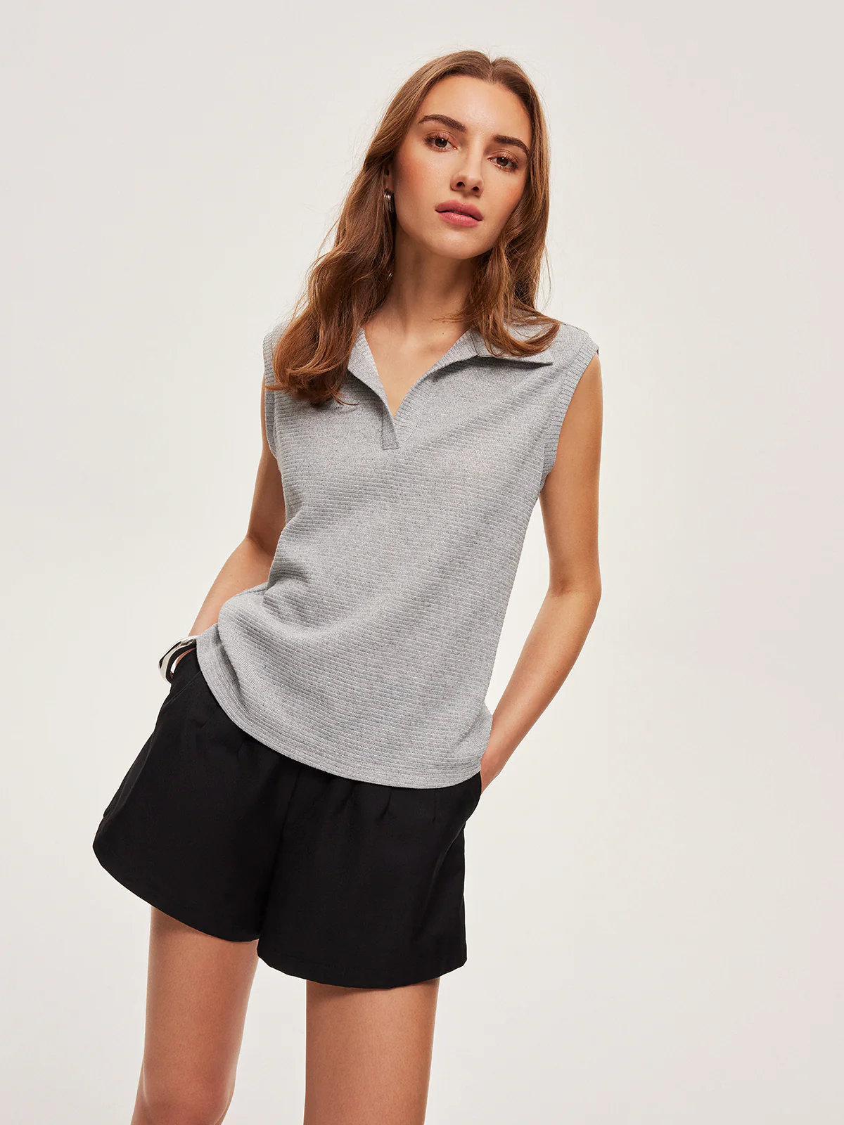 Ribbed Knit Polo Top - Takermore